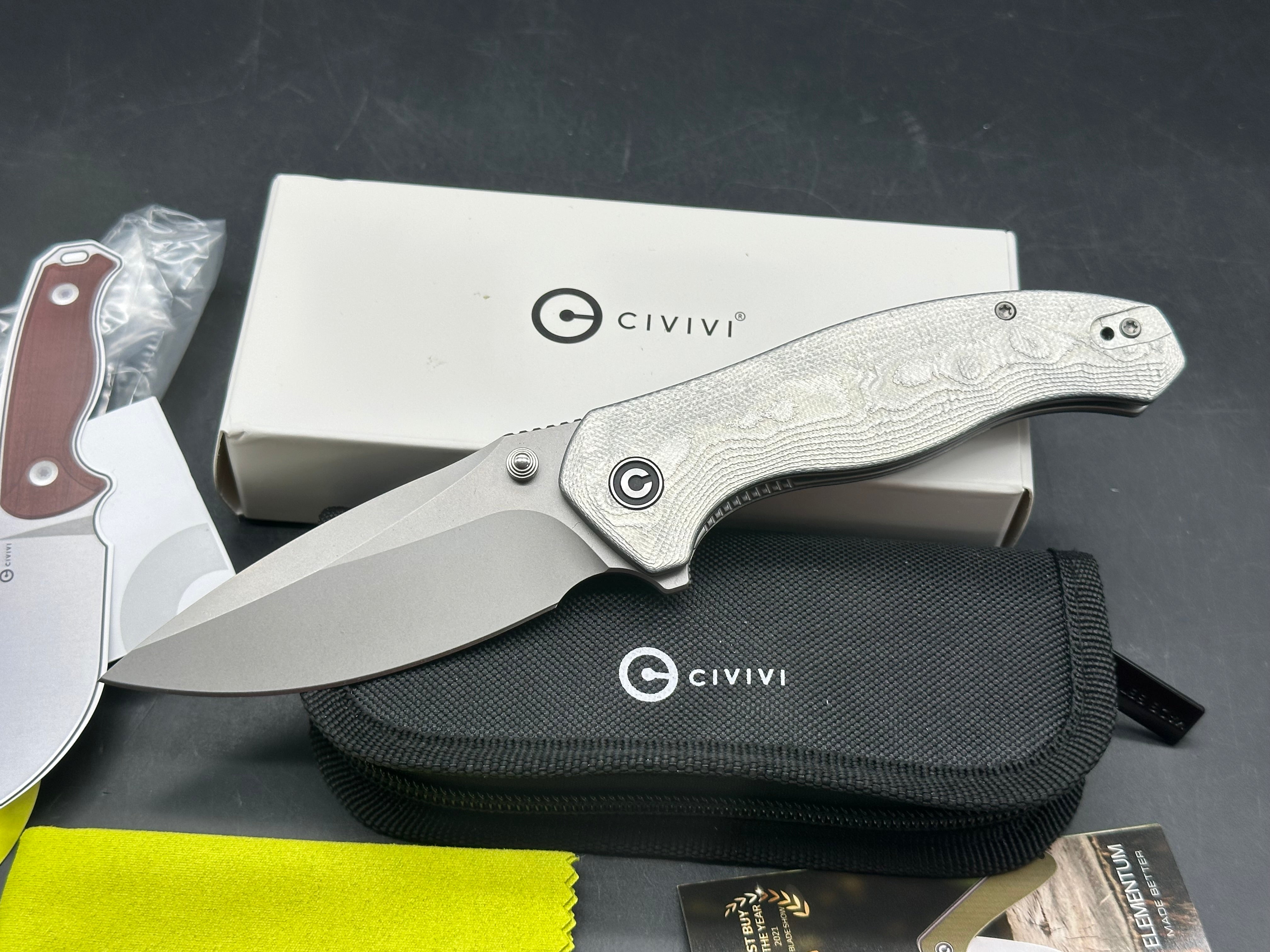 CIVIVI VYRENT FOLDING KNIFE SILVER G10/ALUMINUM FOIL HANDLE NITRO-X7 DROP POINT PLAIN EDGE