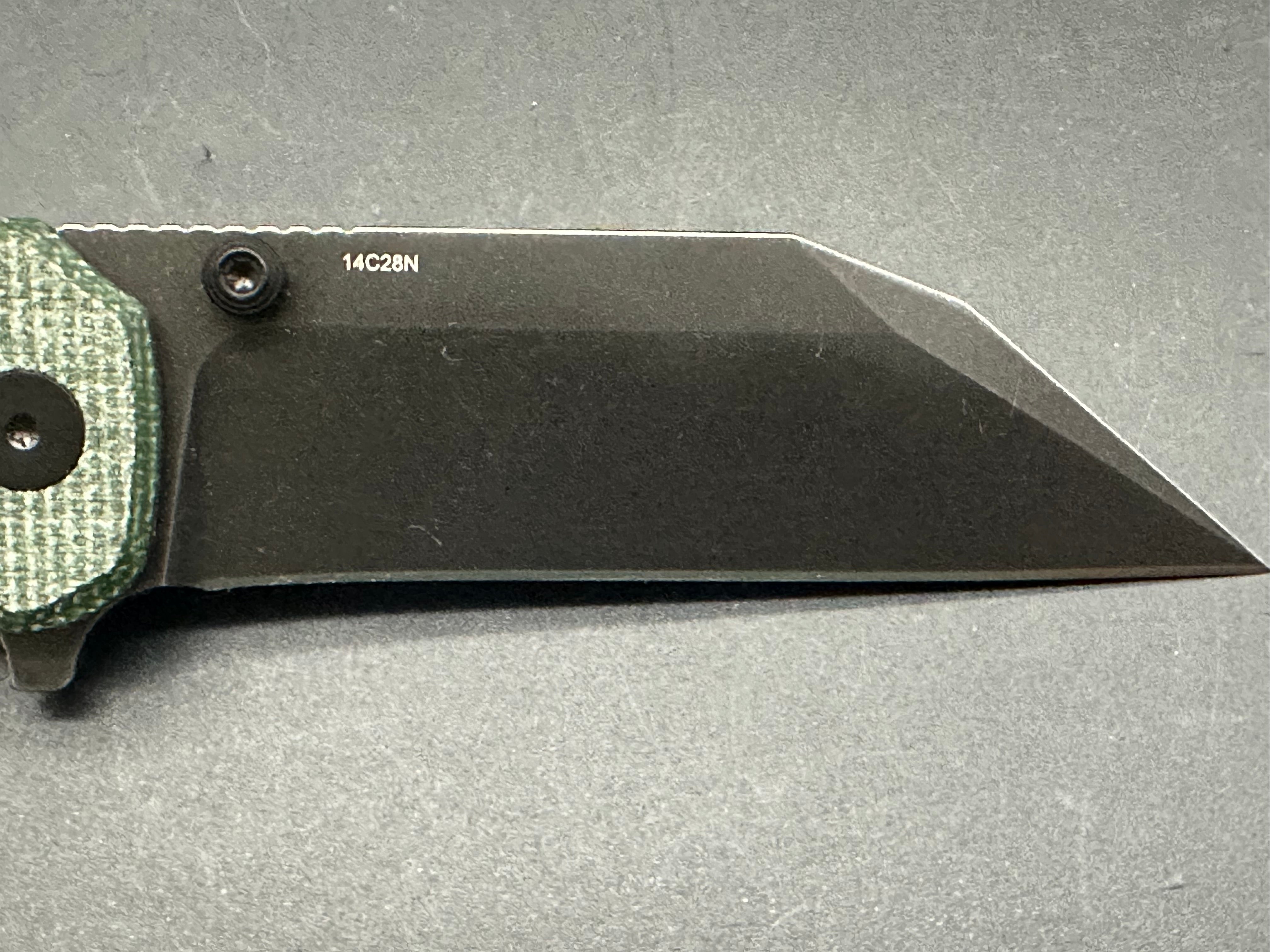 QSP SWORDFISH FOLDING KNIFE GREEN MICARTA HANDLE 14C28N PLAIN EDGE BLACK STONEWASH FINISH QS149-B2