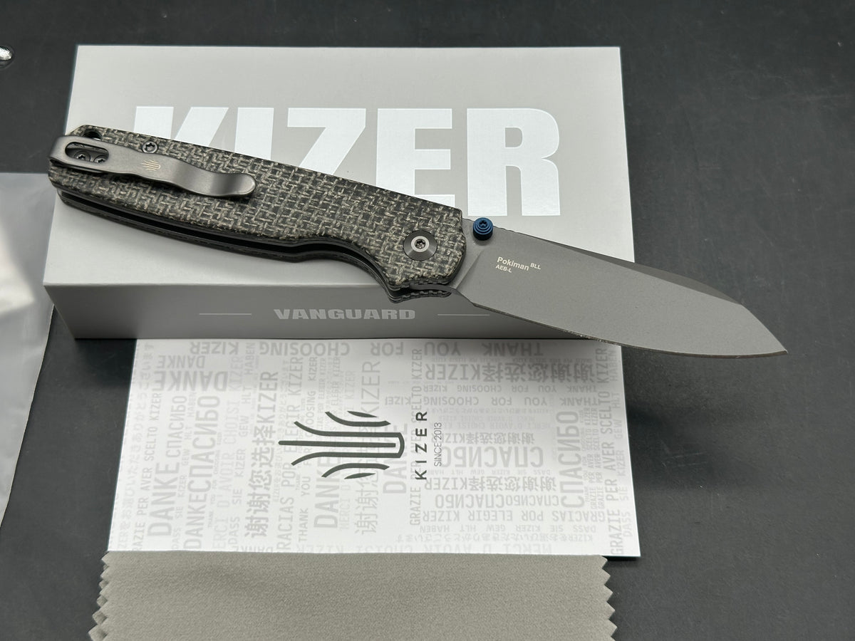 KIZER POKIMAN BLL BLACK MICARTA HANDLE AEB-L SHEEPSFOOT