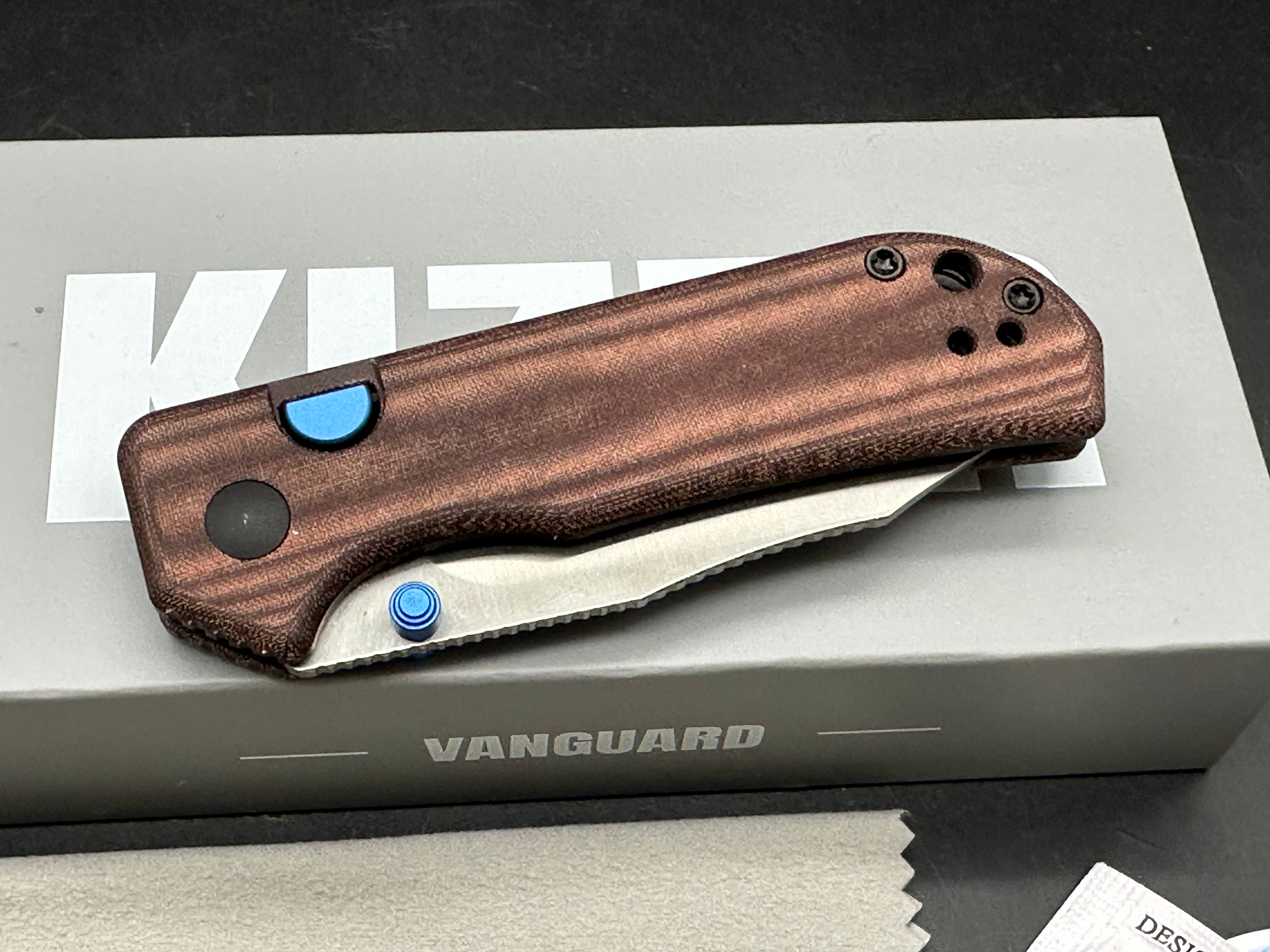 KIZER NICE GUY BROWN MADDER MICARTA HANDLE AEB-L CLIP POINT PLAIN EDGE