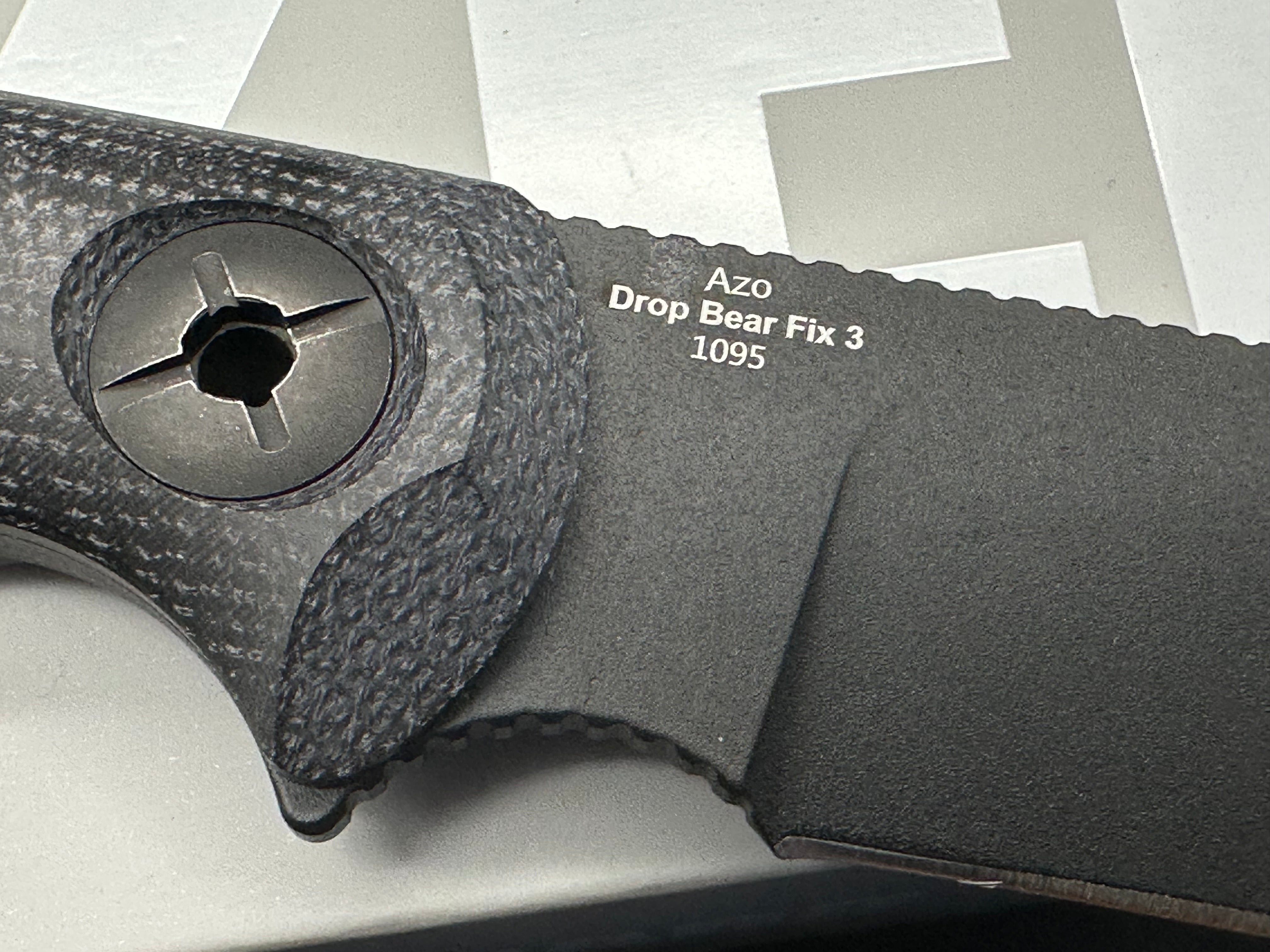 KIZER DROP BEAR FIX 3 FIXED BLADE KNIFE BLACK MICARTA HANDLE 1095 DROP POINT PLAIN BLACK BLADE