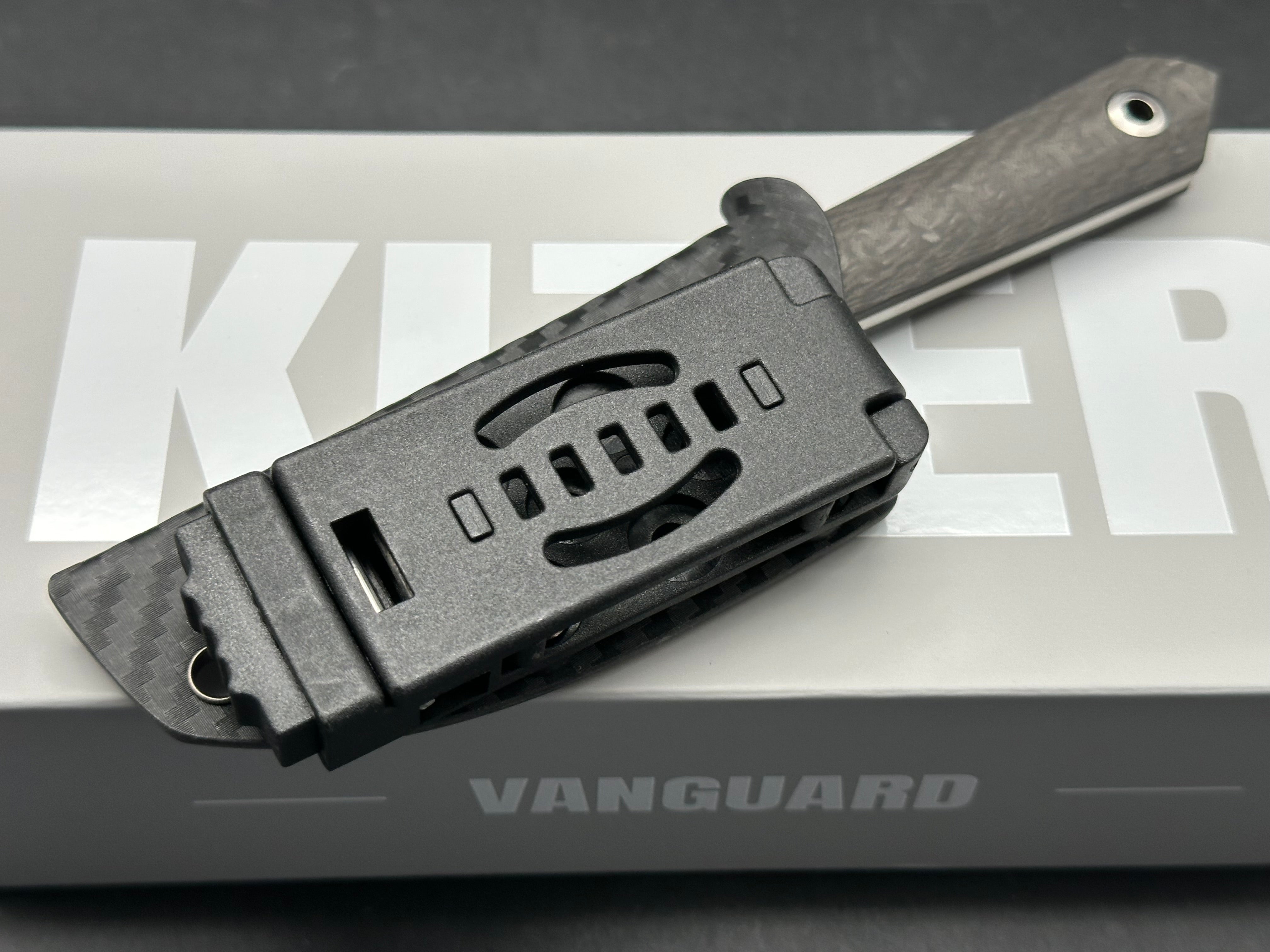 KIZER MINI HARPOON FIXED BLADE KNIFE BLACK CARBON FIBER HANDLE M390 DROP POINT PLAIN EDGE SATIN FINISH