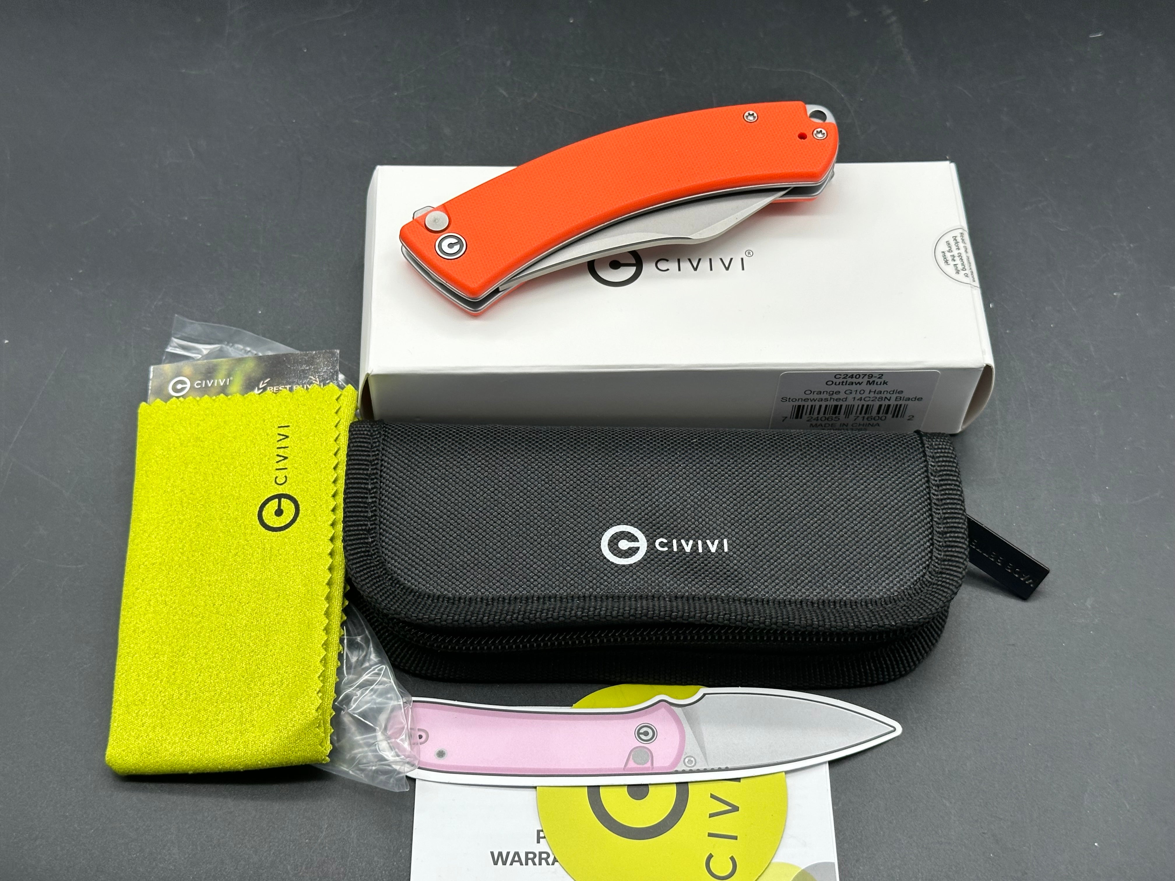 CIVIVI OUTLAW MUK FOLDING KNIFE ORANGE G10 HANDLE 14C28N PLAIN EDGE STONEWASH FINISH