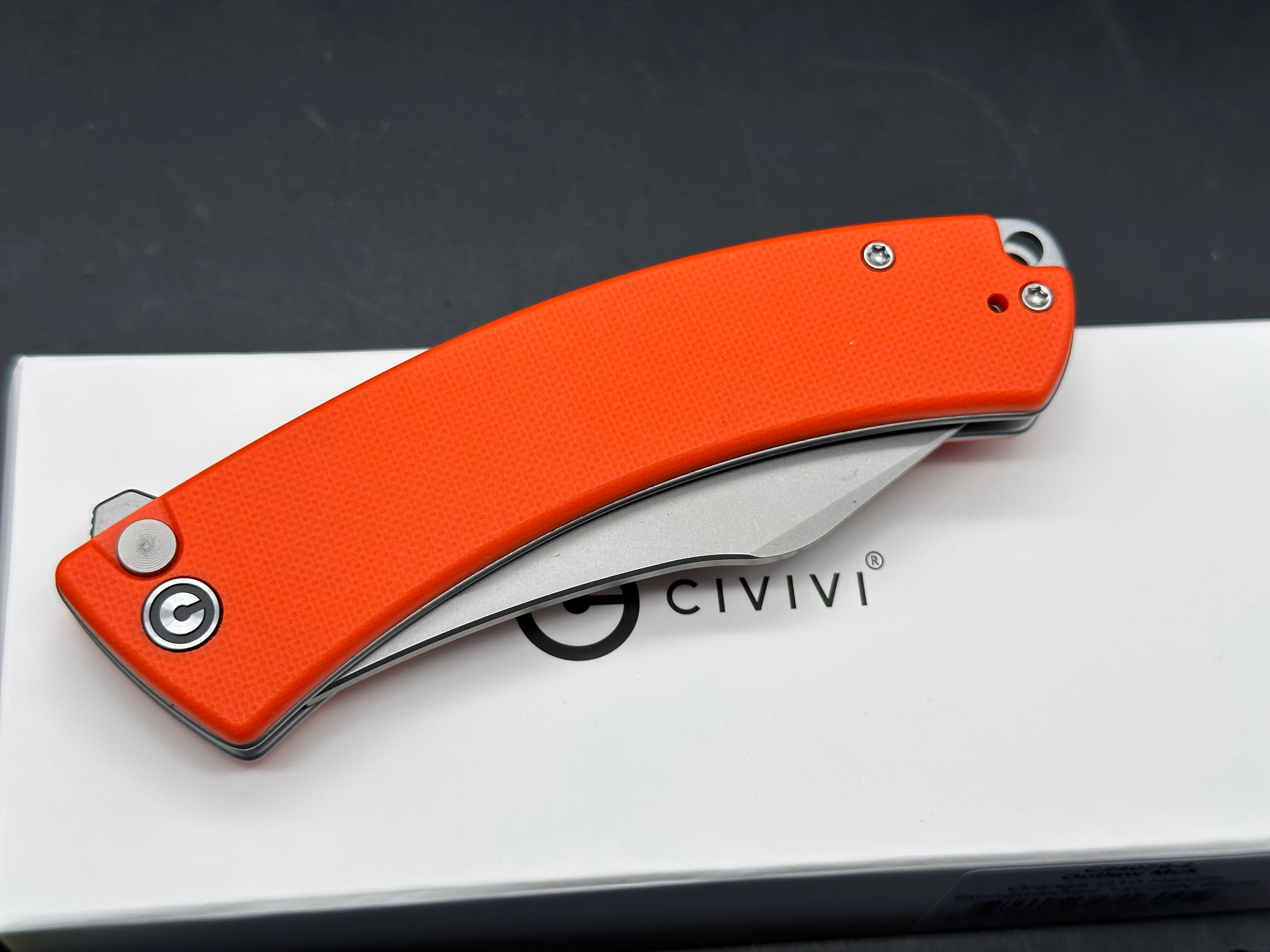 CIVIVI OUTLAW MUK FOLDING KNIFE ORANGE G10 HANDLE 14C28N PLAIN EDGE STONEWASH FINISH