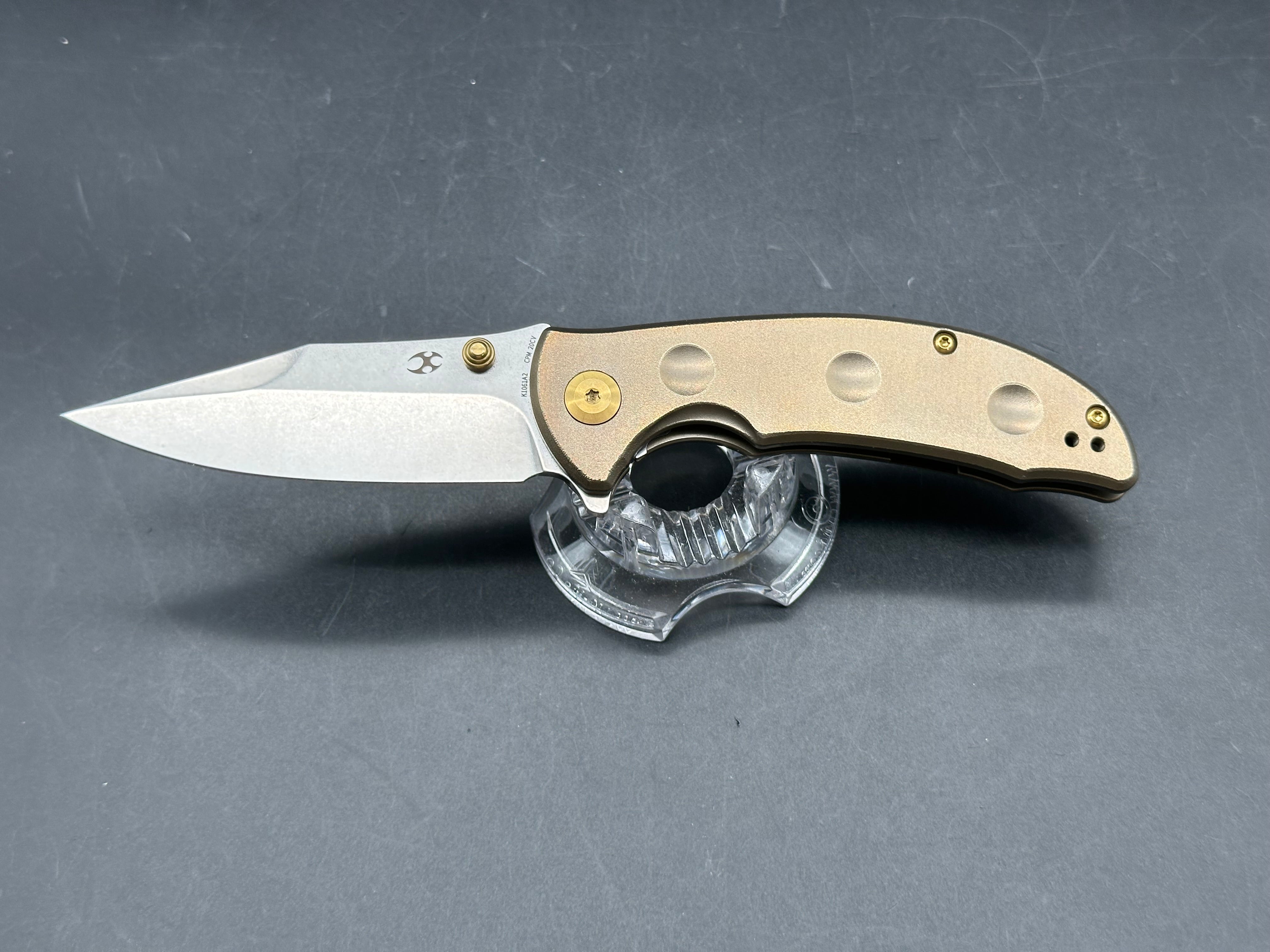 KANSEPT REI FOLDING KNIFE ORANGE PEEL BRONZE TITANIUM HANDLE 20CV PLAIN EDGE STONEWASH FINISH
