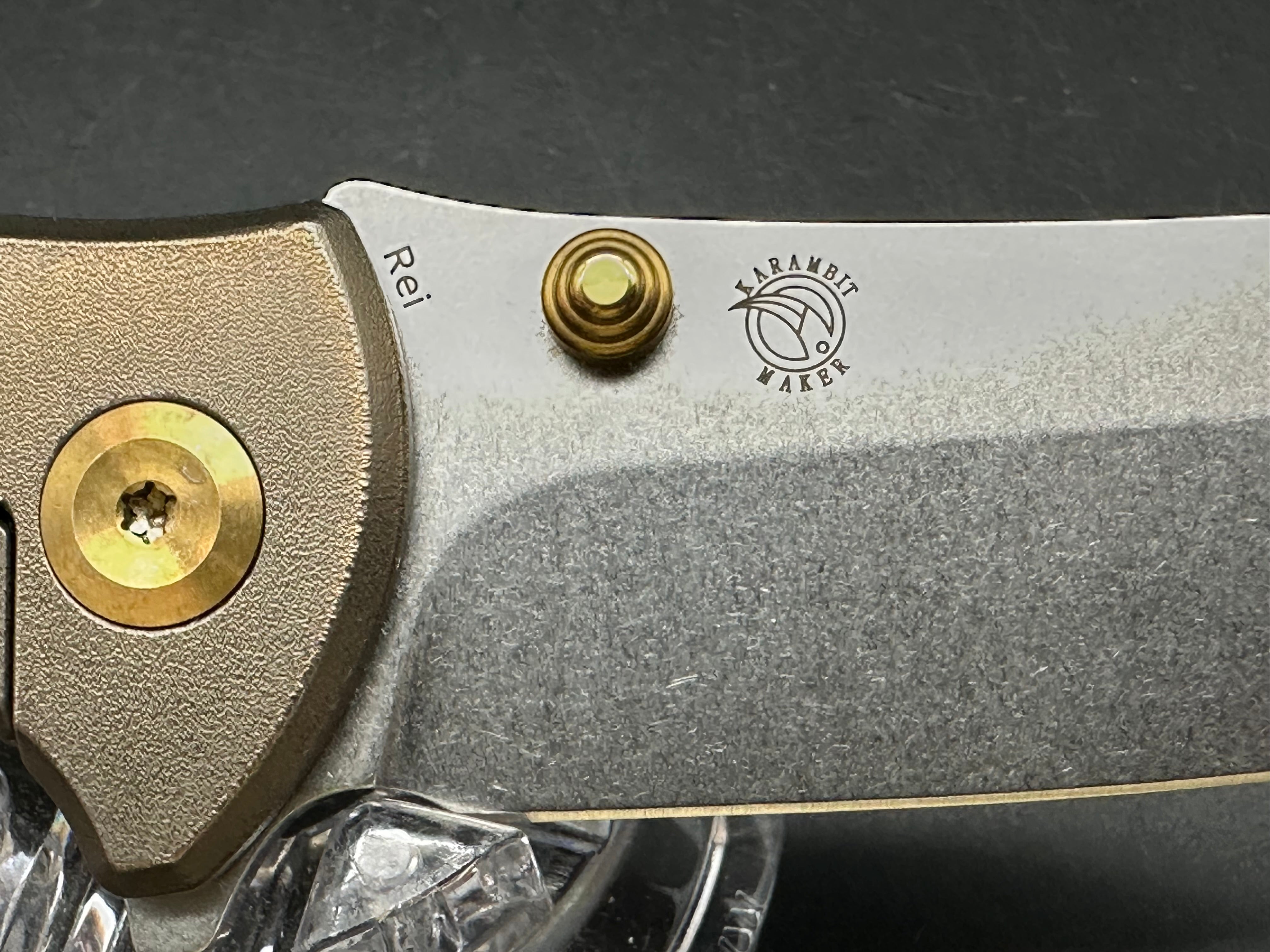 KANSEPT REI FOLDING KNIFE ORANGE PEEL BRONZE TITANIUM HANDLE 20CV PLAIN EDGE STONEWASH FINISH
