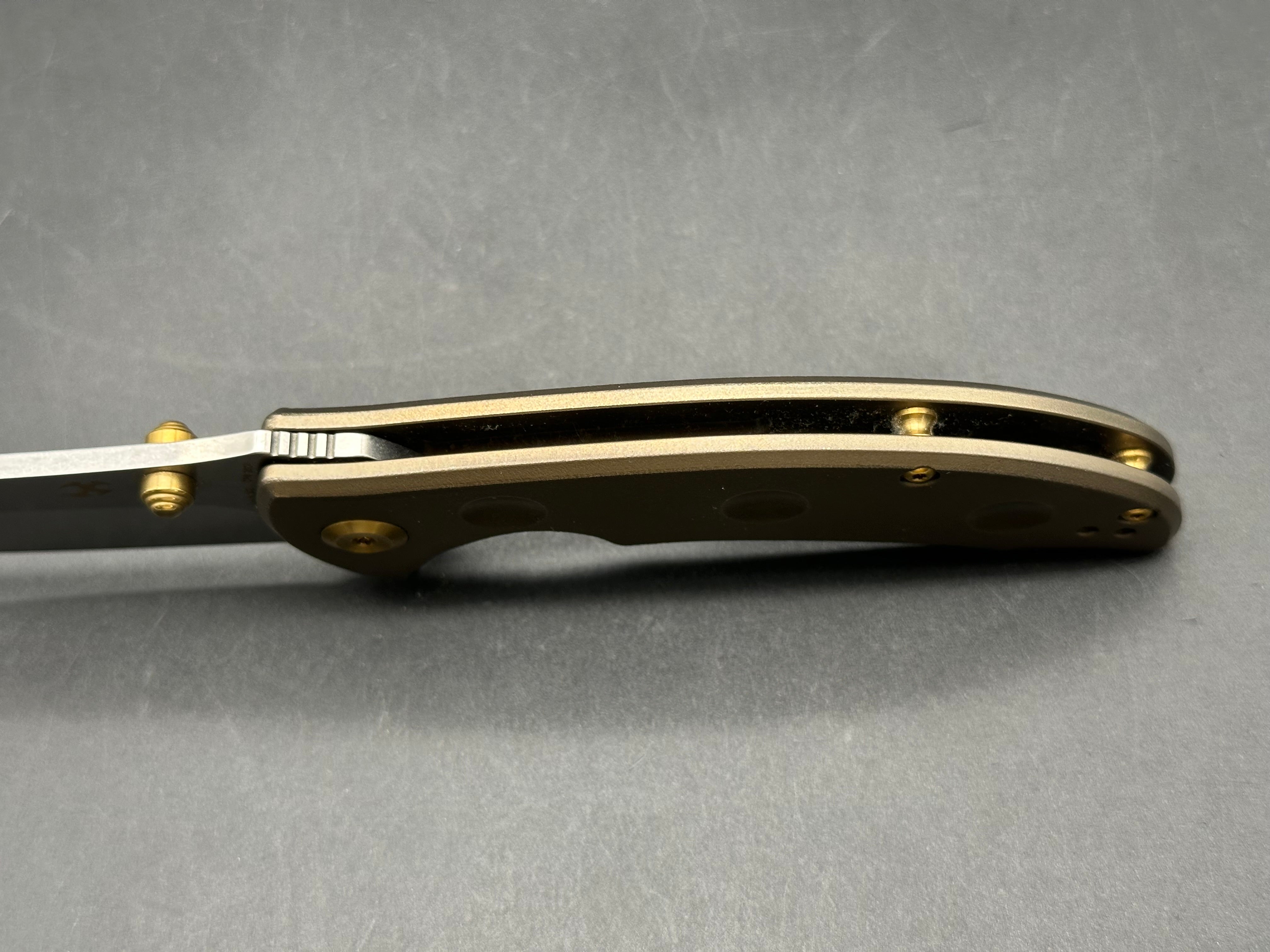 KANSEPT REI FOLDING KNIFE ORANGE PEEL BRONZE TITANIUM HANDLE 20CV PLAIN EDGE STONEWASH FINISH