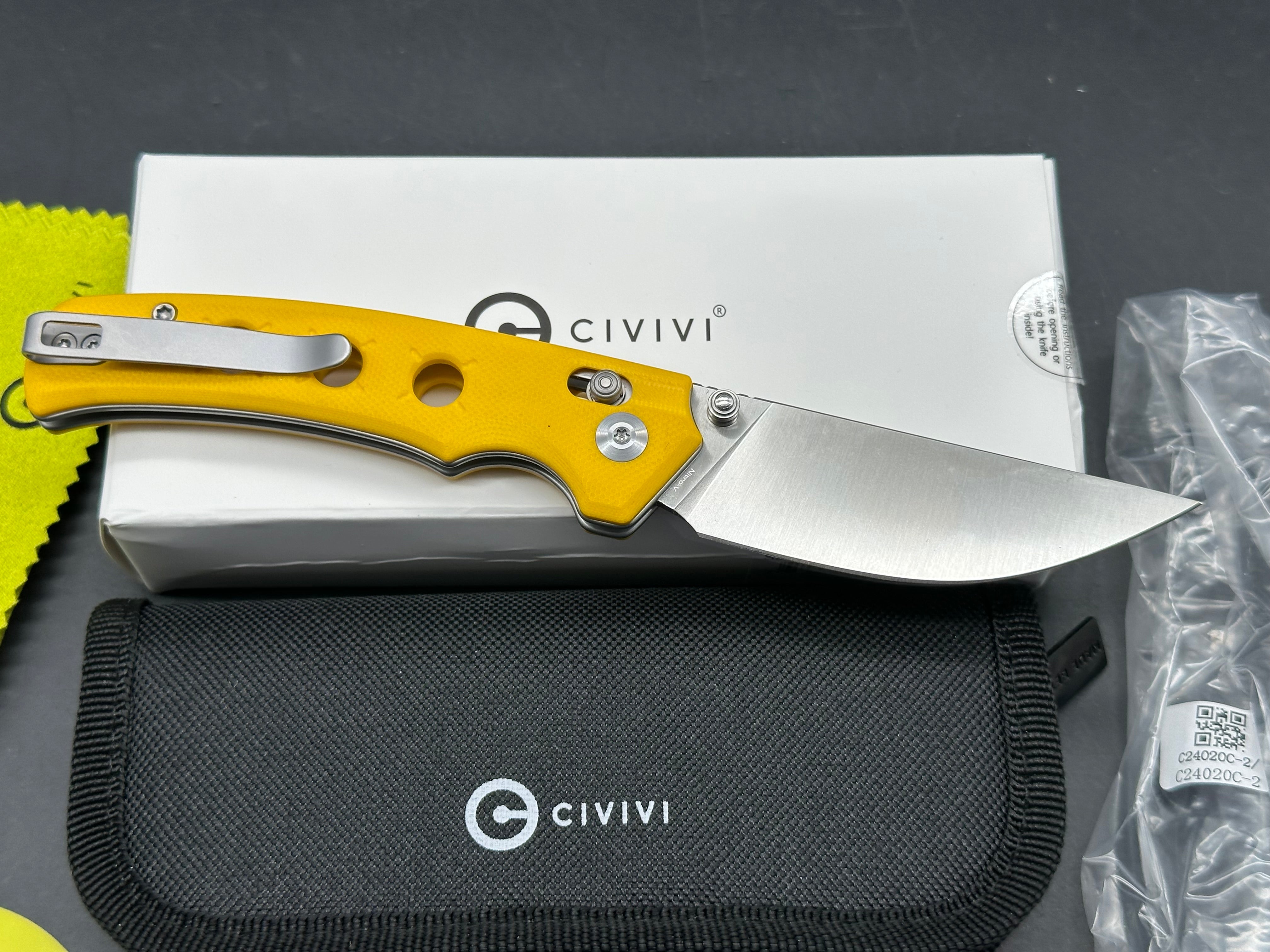 CIVIVI NOCTIS FOLDING KNIFE YELLOW G10 HANDLE NITRO-V PLAIN EDGE SATIN FINISH
