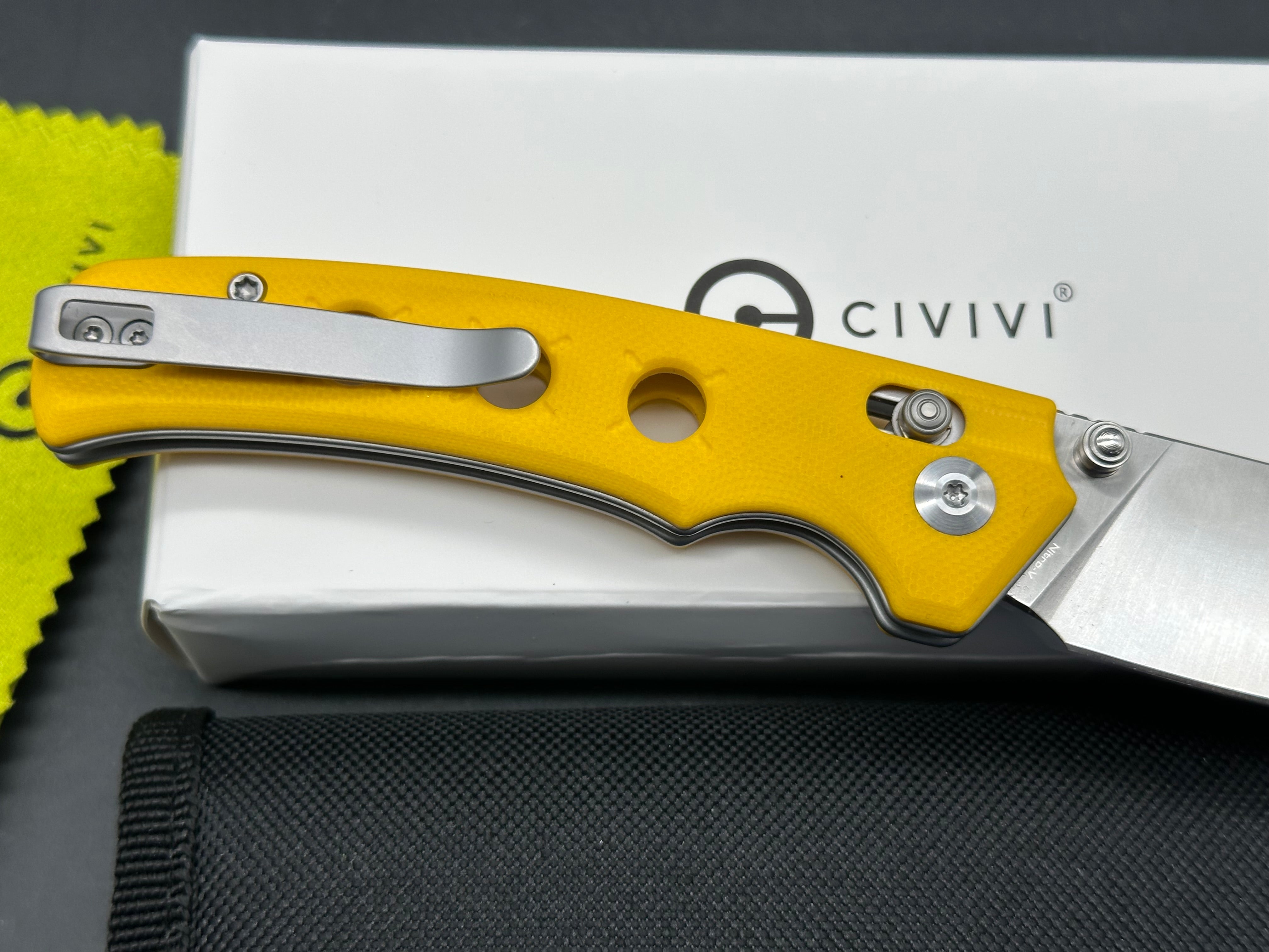 CIVIVI NOCTIS FOLDING KNIFE YELLOW G10 HANDLE NITRO-V PLAIN EDGE SATIN FINISH