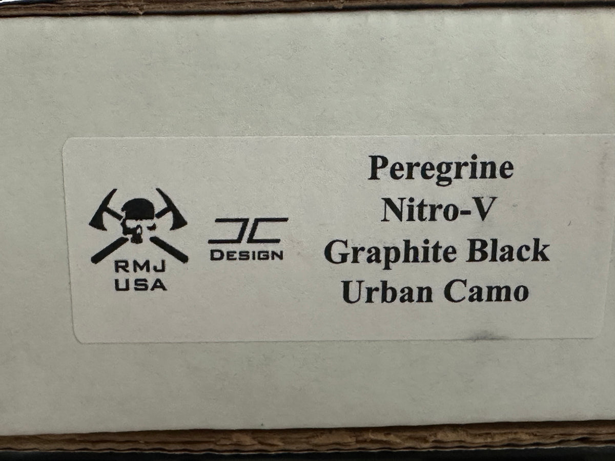 RMJ Tactical Peregrine DLT Exclusive with Urban Camo handles. Black Nitro-V blade