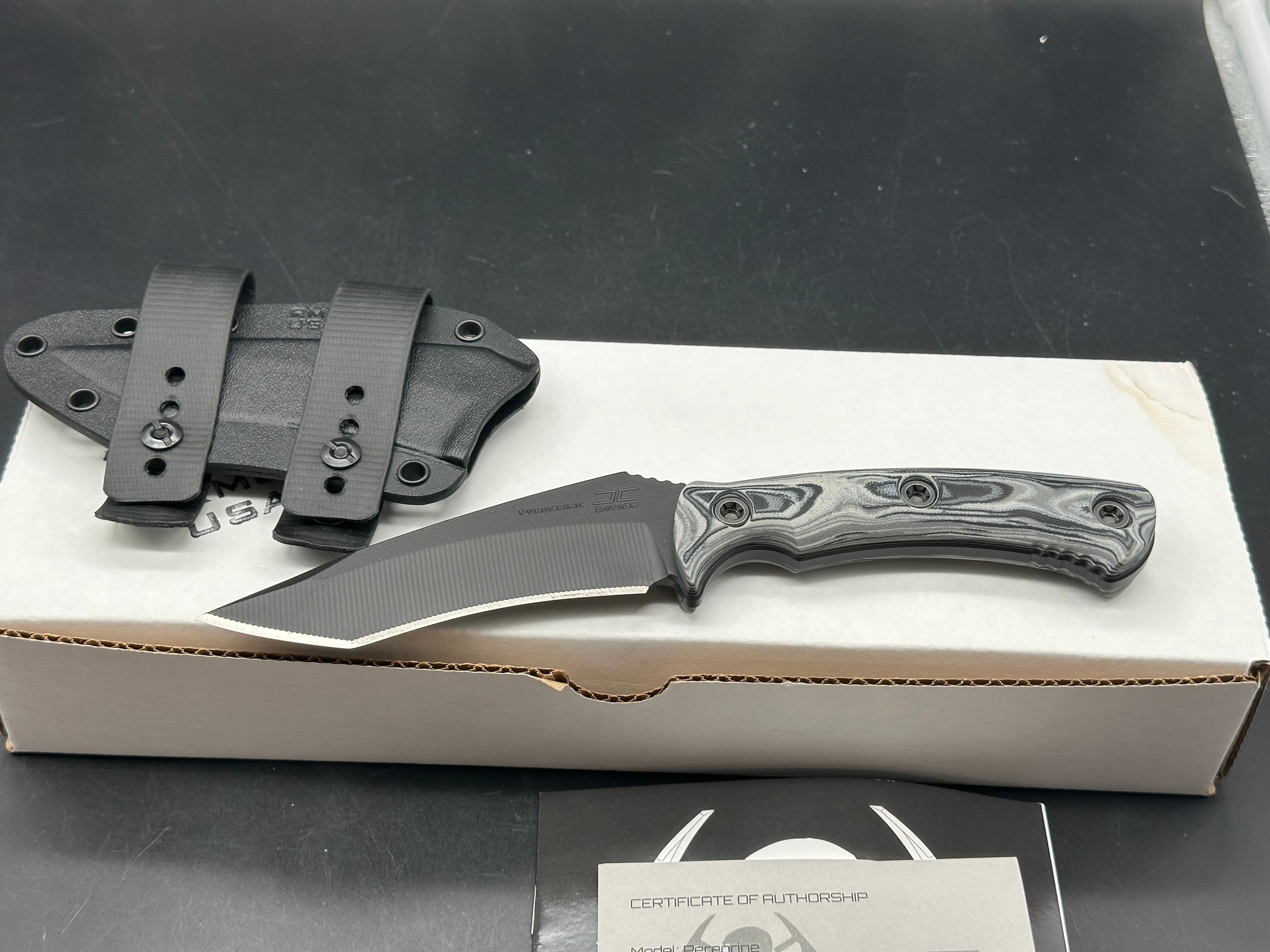RMJ Tactical Peregrine DLT Exclusive with Urban Camo handles. Black Nitro-V blade