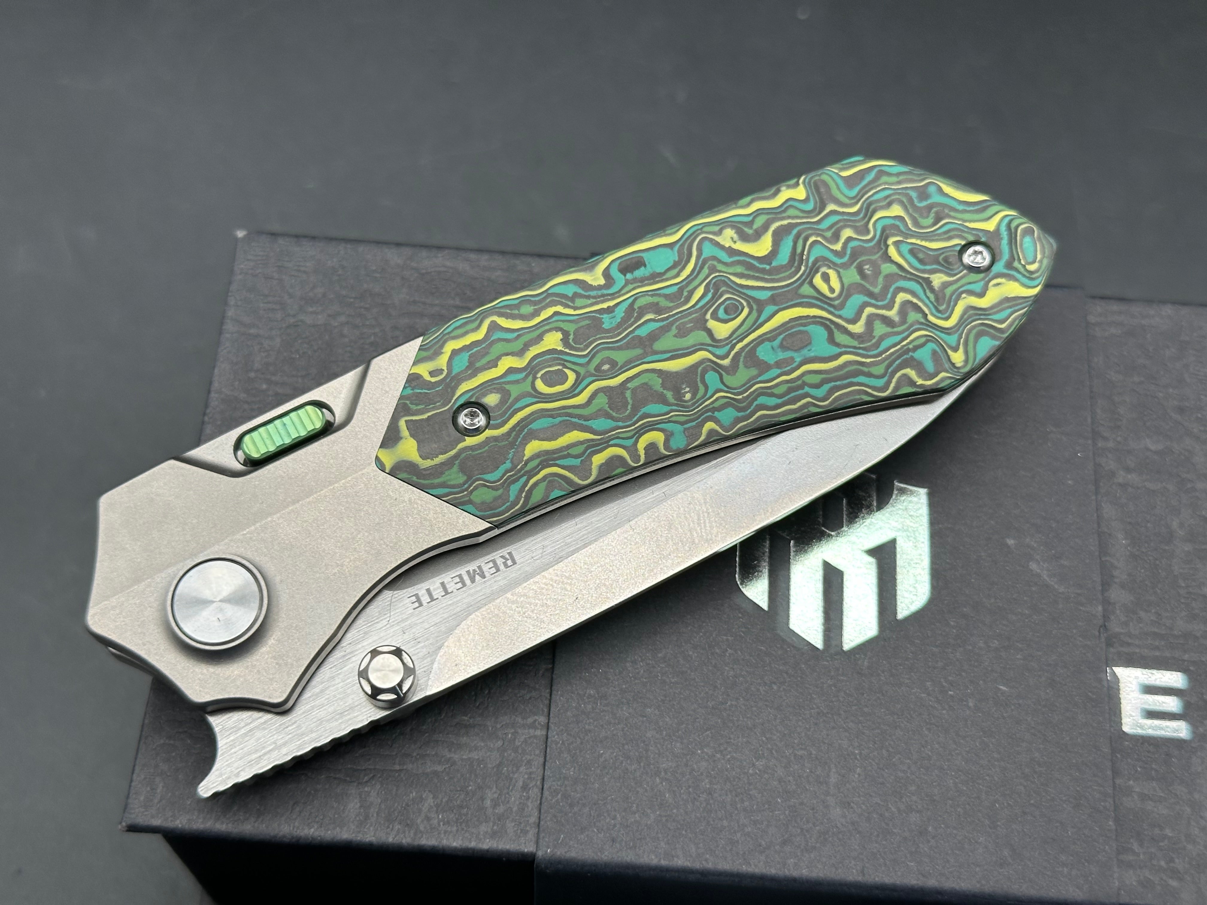 Remette RT Meteor Titanium Handles w/ Green Carbon Fiber Inlays & M390