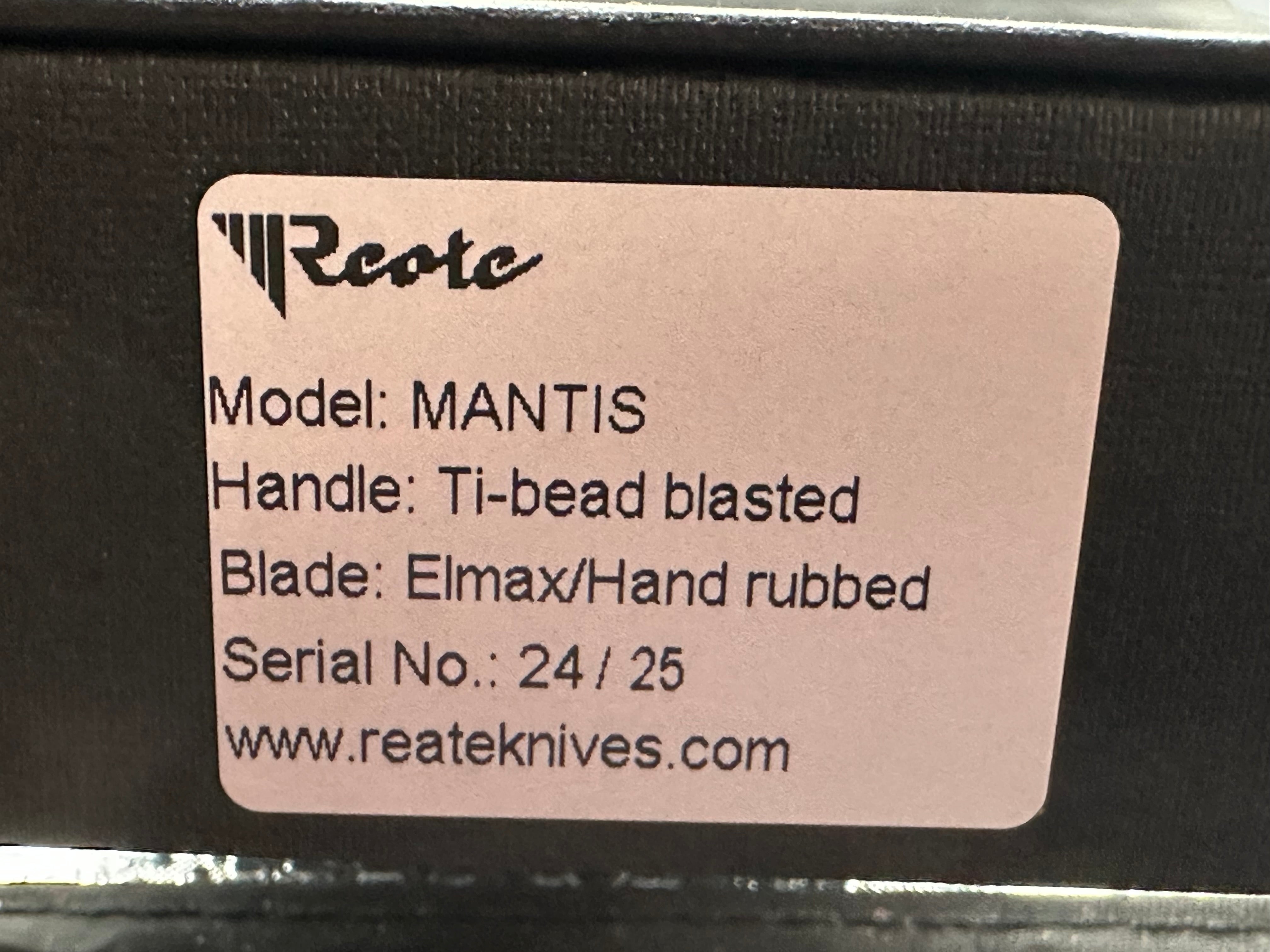 REATE KNIVES MANTIS FOLDING KNIFE SMOOTH BLASTED TITANIUM HANDLE HAND RUBBED ZIRCUTI HARDWARE ELMAX BLADE