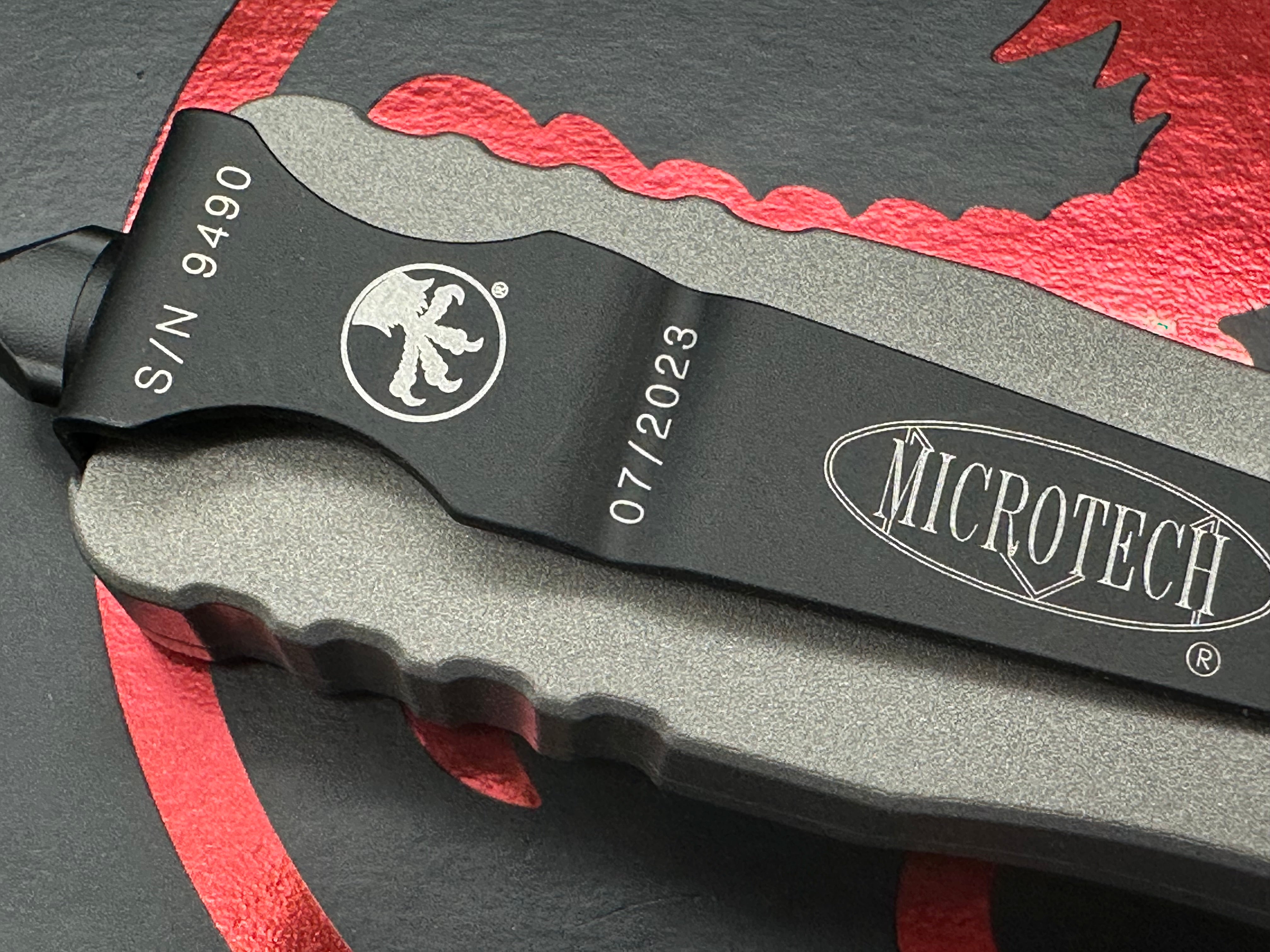 Microtech 227-1TG Dirac Delta AUTO OTF Knife 3.79" Black Double Edge Dagger Blade, Titanium Gray Aluminum Handles