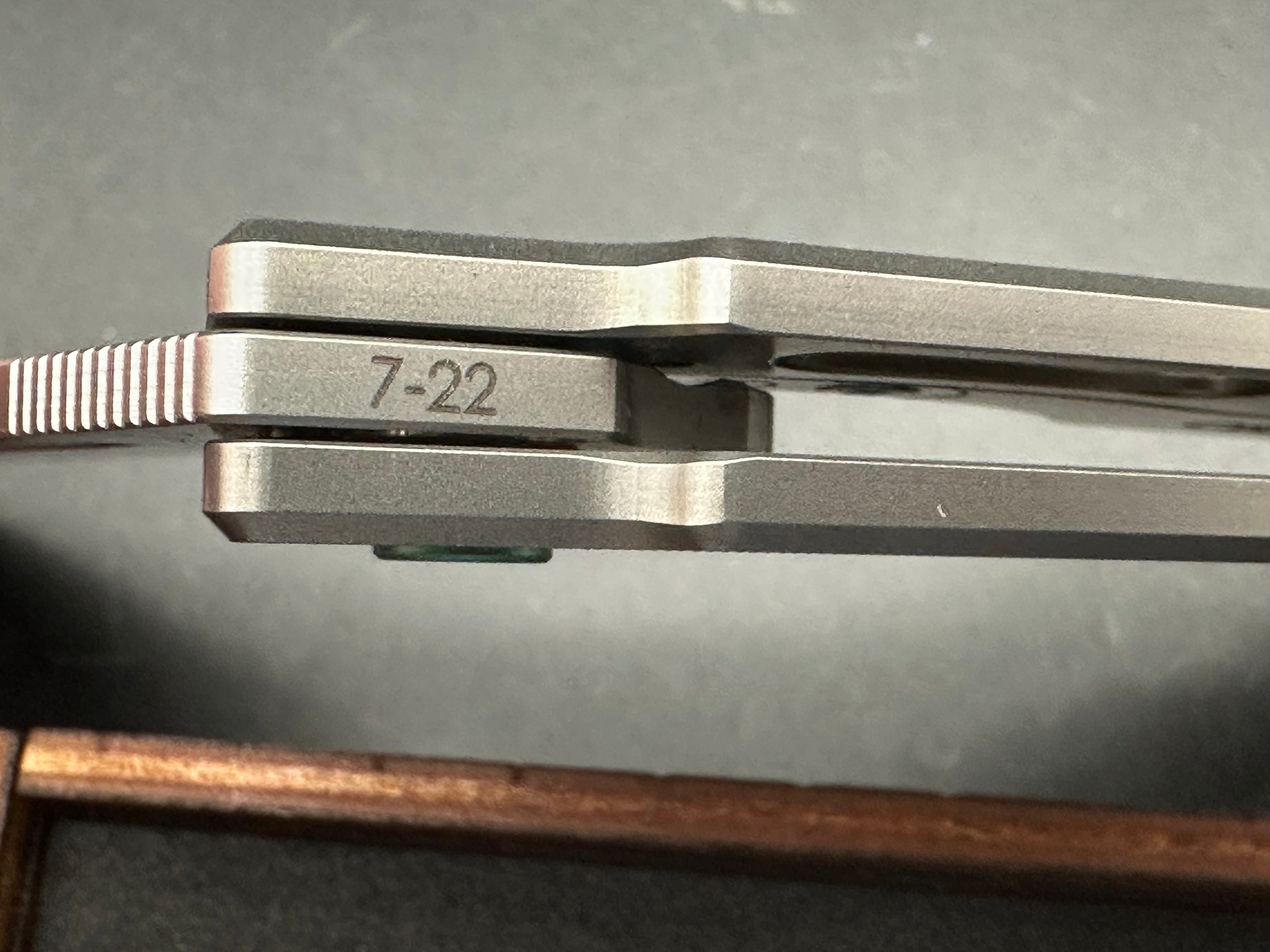 Rob Johnson Cedar Custom Build #430 - Zirblasted Micromilled Vanax Blade / Zirblasted Radial Pattern Titanium Scales with Green Hardware zirc blasted Vanax