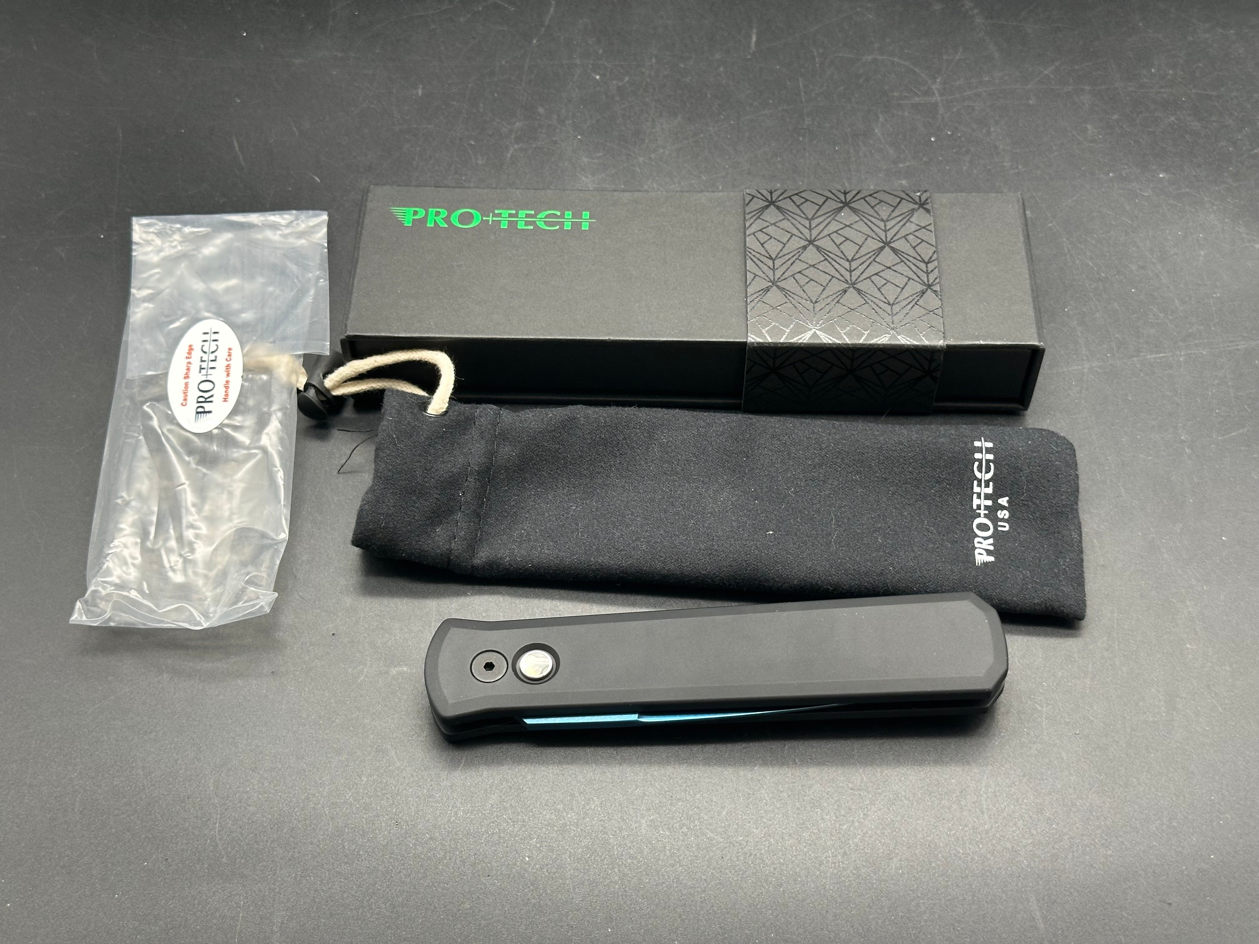 ProTech Godfather - Black Handle - Sapphire Blue Blade