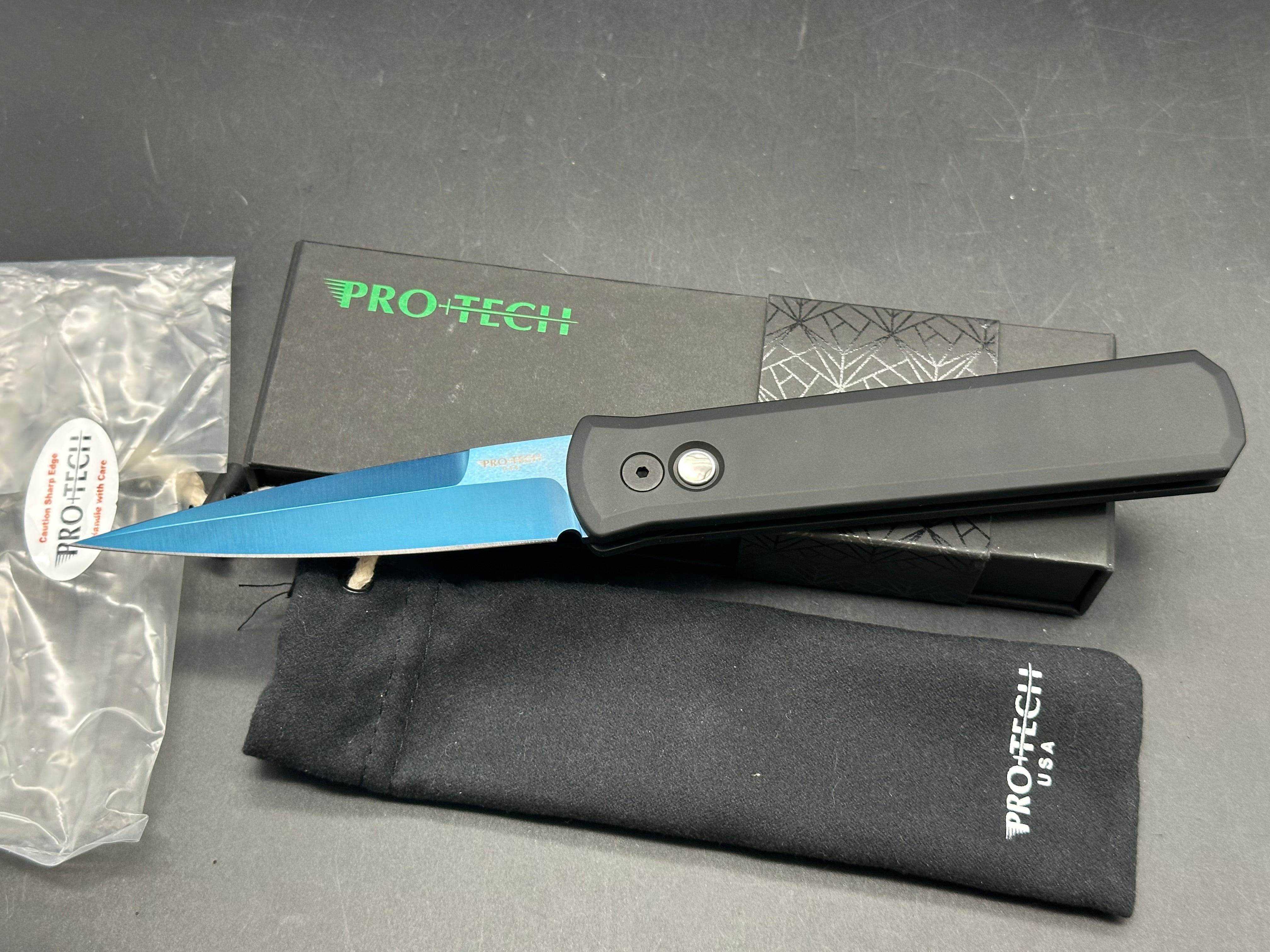 ProTech Godfather - Black Handle - Sapphire Blue Blade