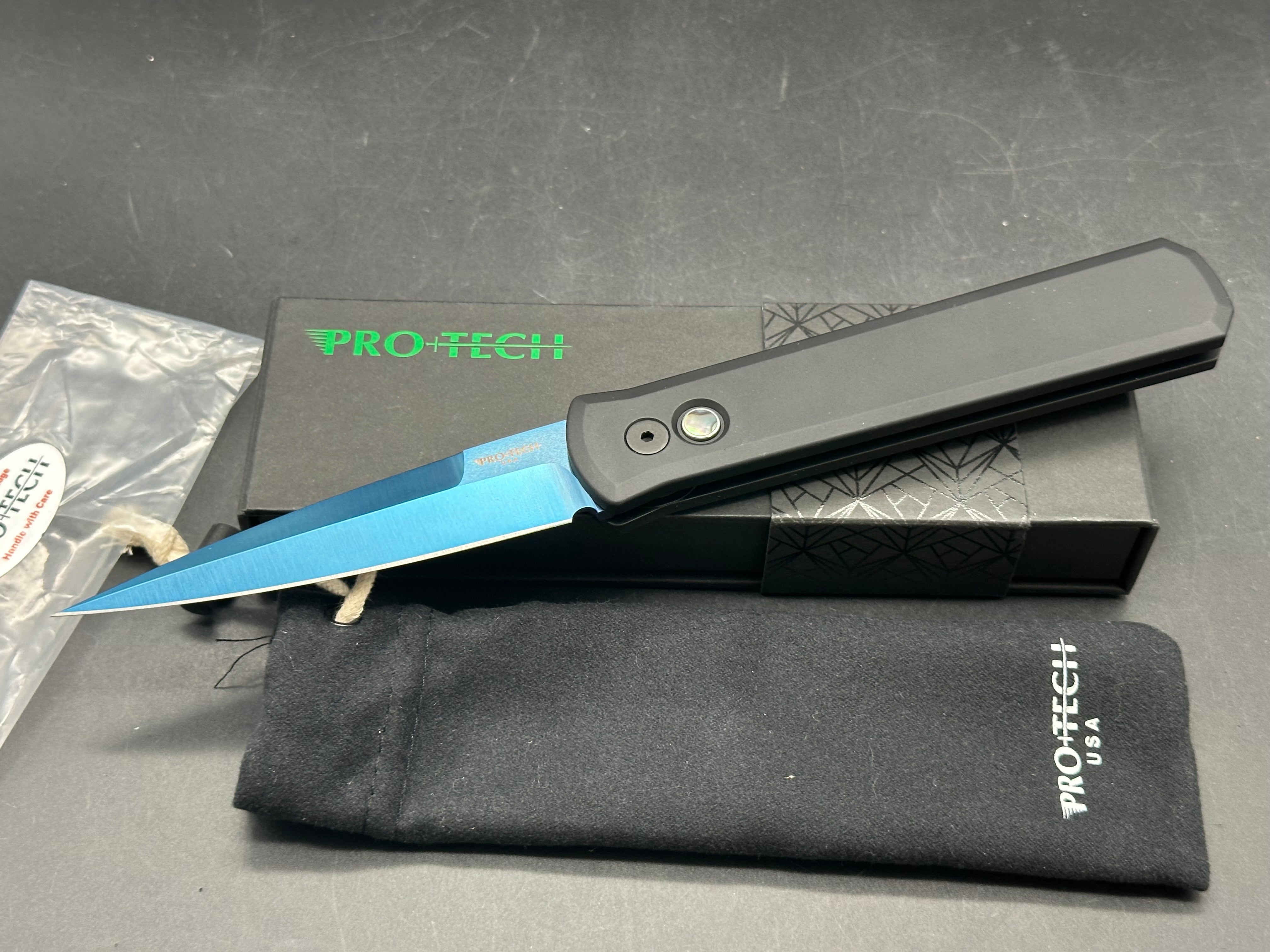 ProTech Godfather - Black Handle - Sapphire Blue Blade