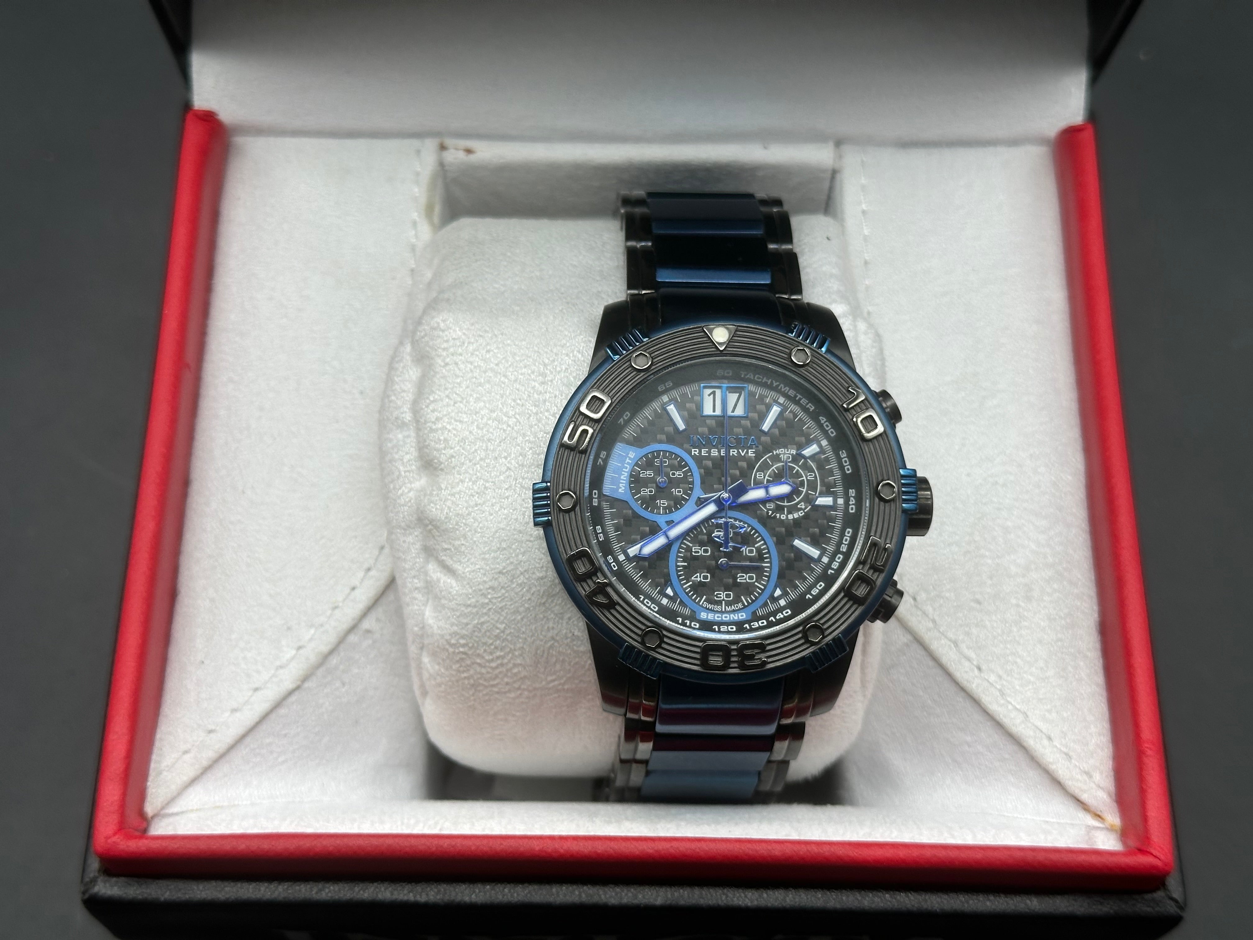 Invicta Reserve black and blue stainless steel watch