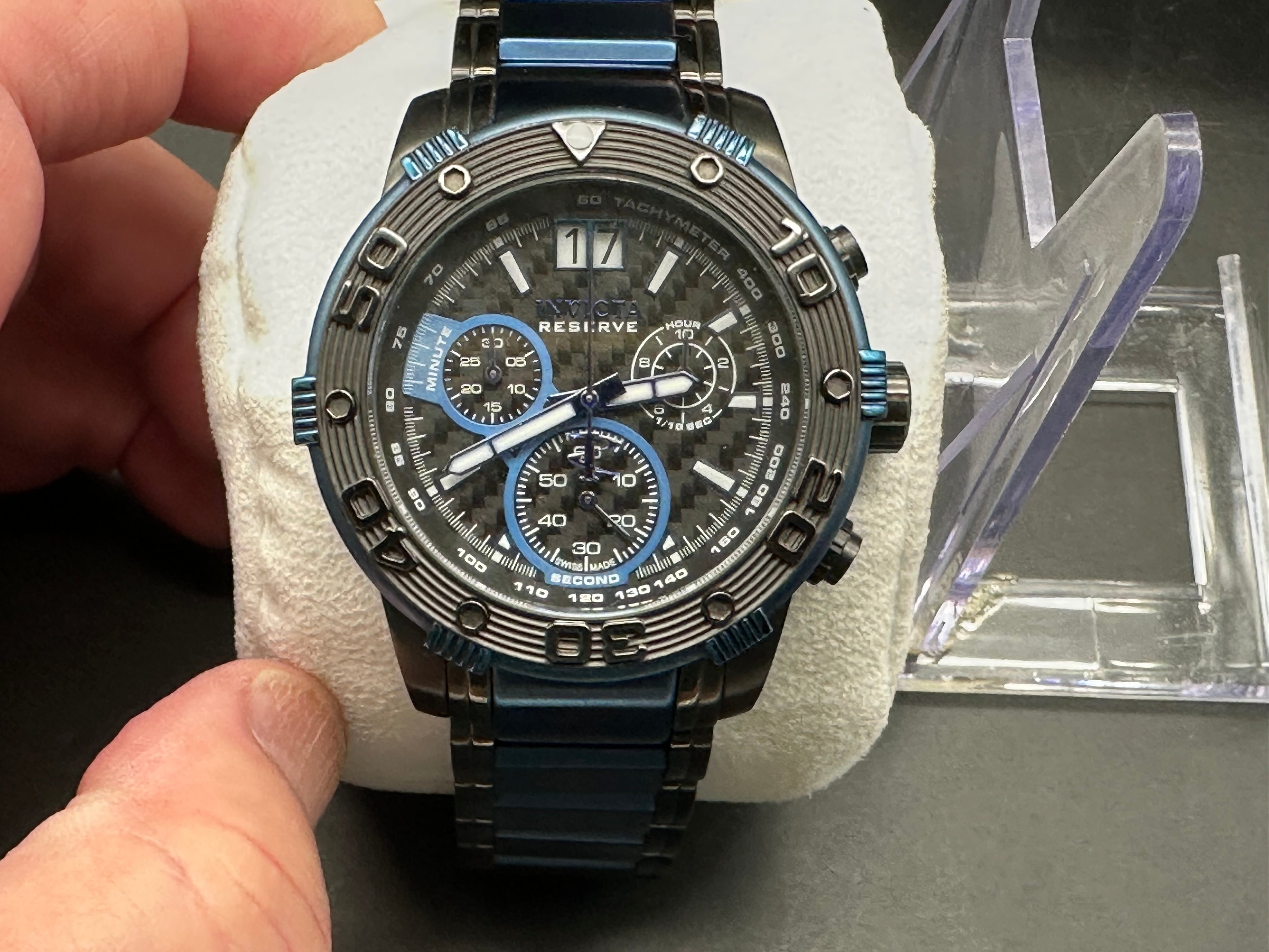 Invicta Reserve black and blue stainless steel watch