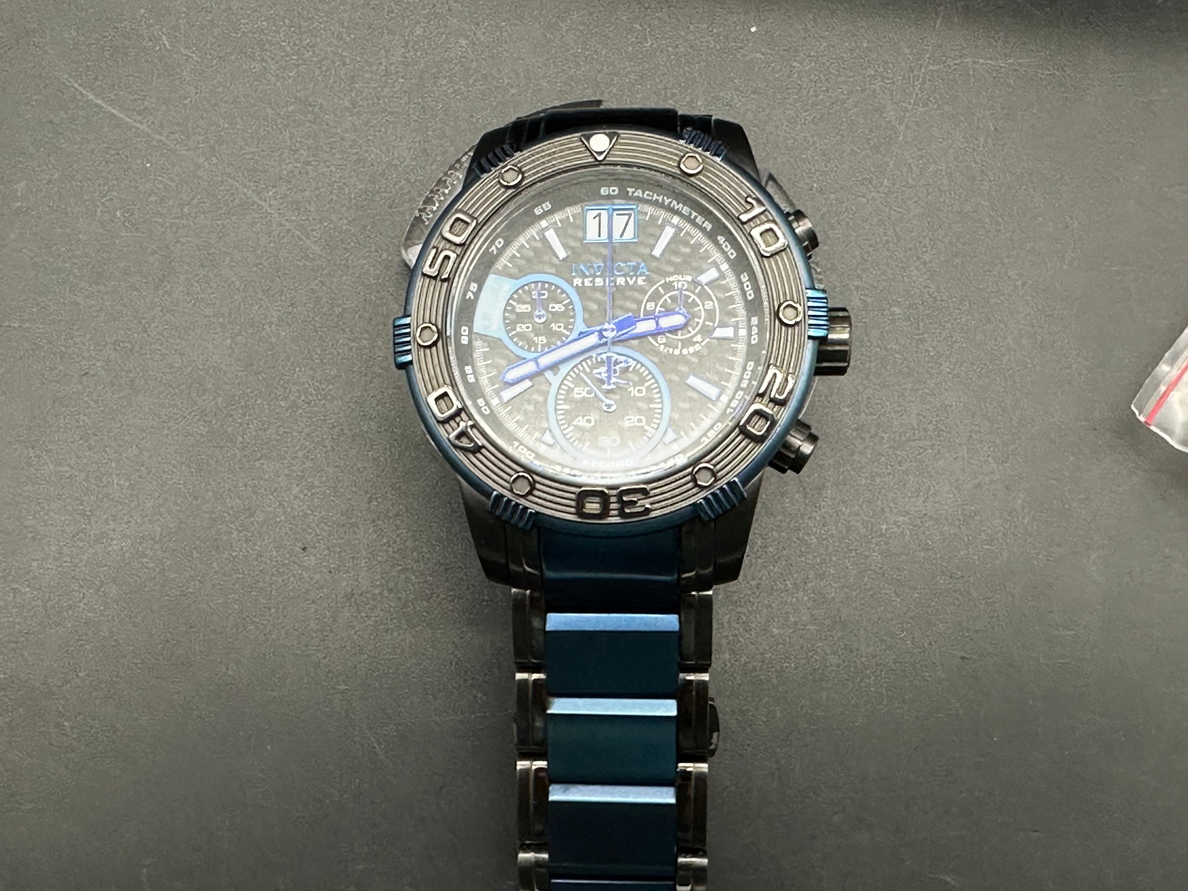 Invicta Reserve black and blue stainless steel watch