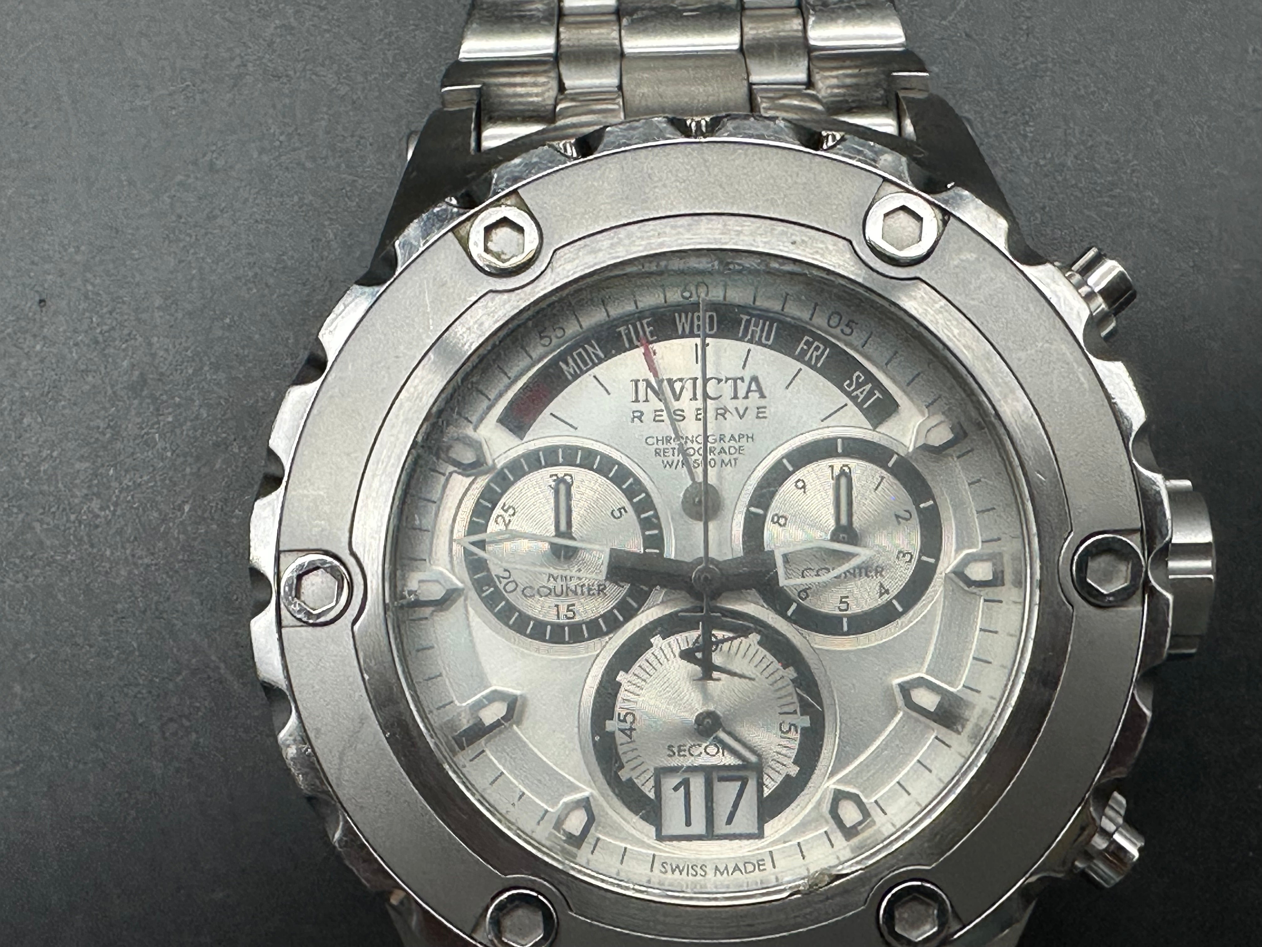 Invicta Reserve Swiss made watch. Stainless steel case and strap
