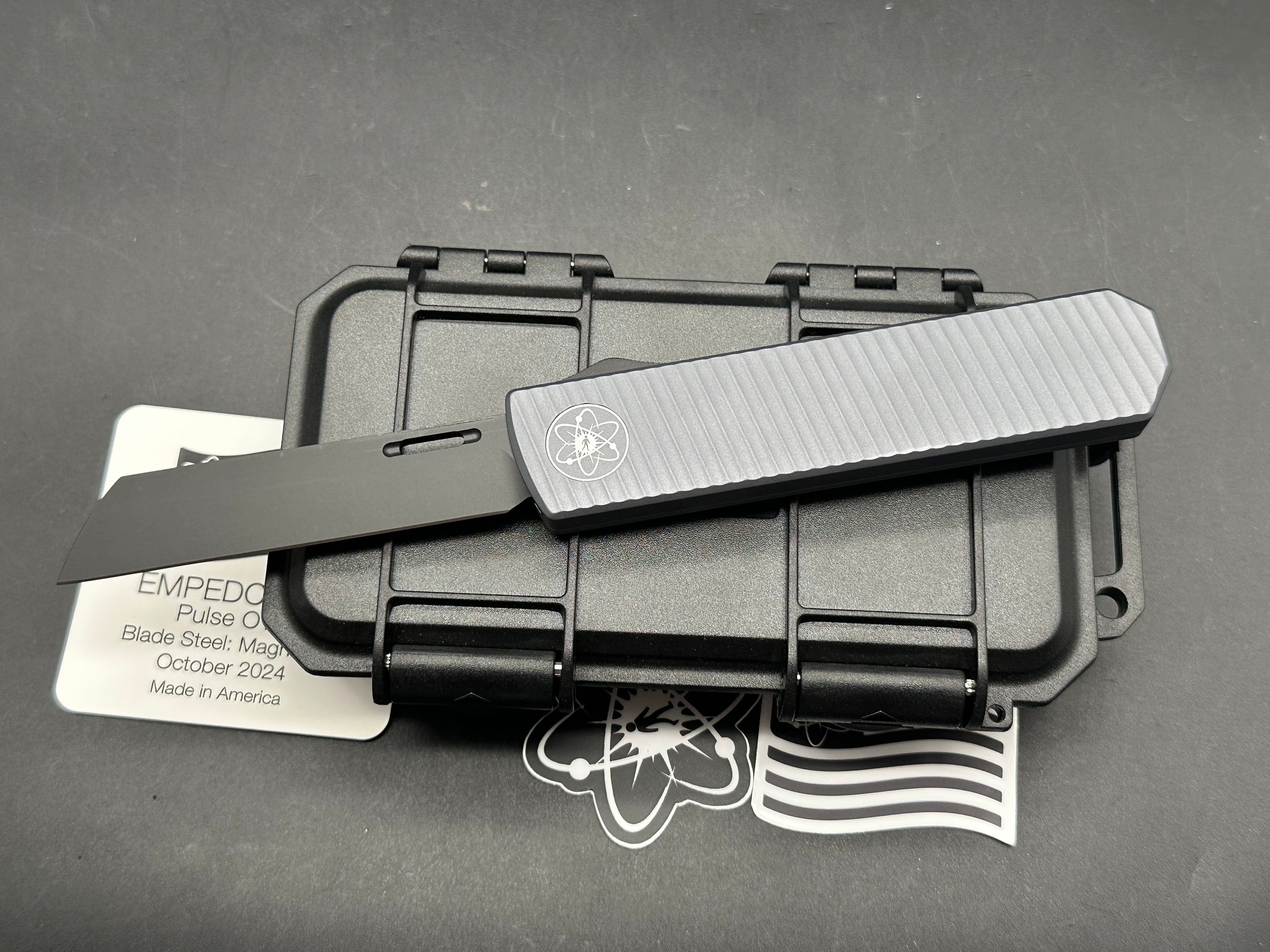 Emp edc pulse OTF grey aluminum handle with black reverse tanto blade