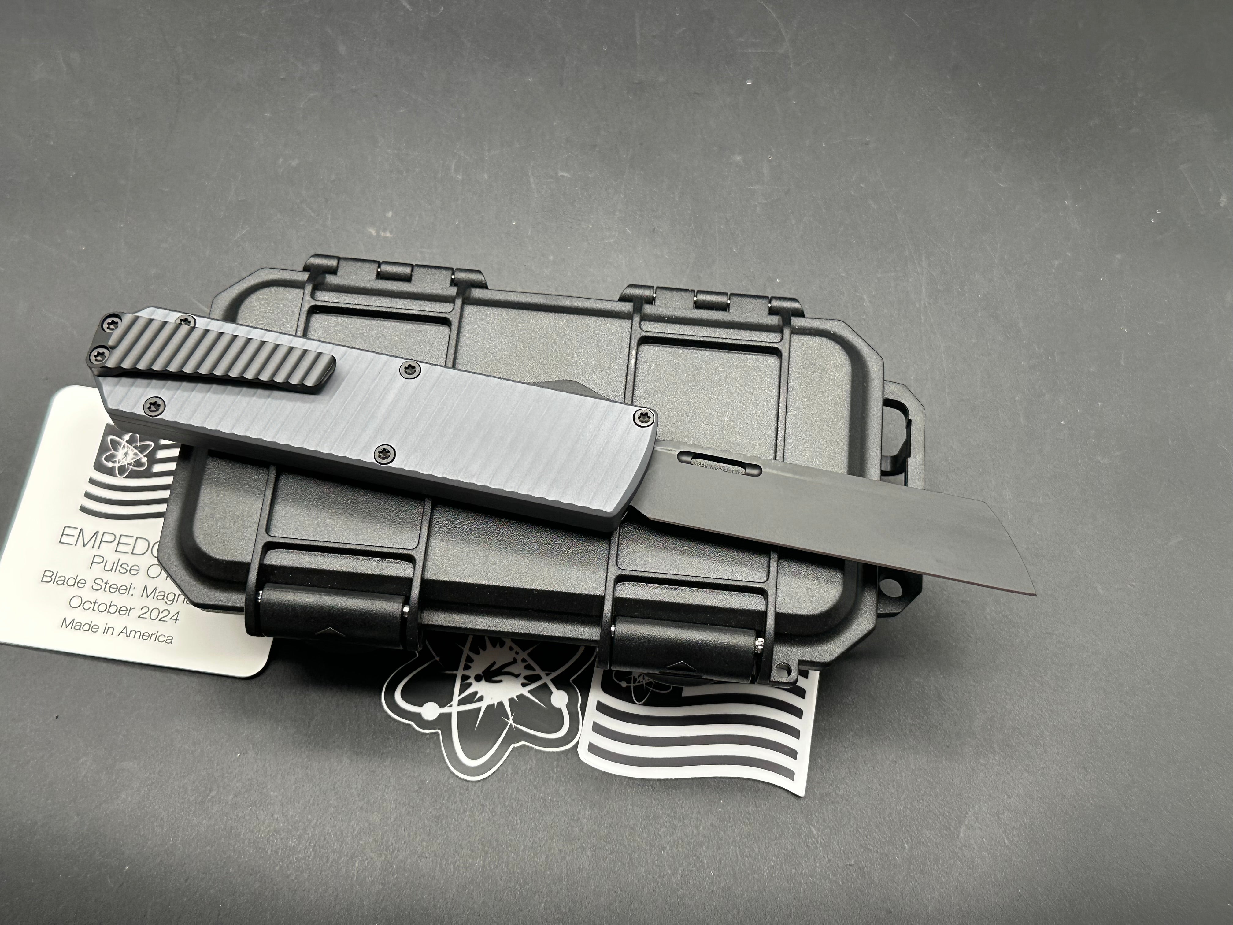 Emp edc pulse OTF grey aluminum handle with black reverse tanto blade