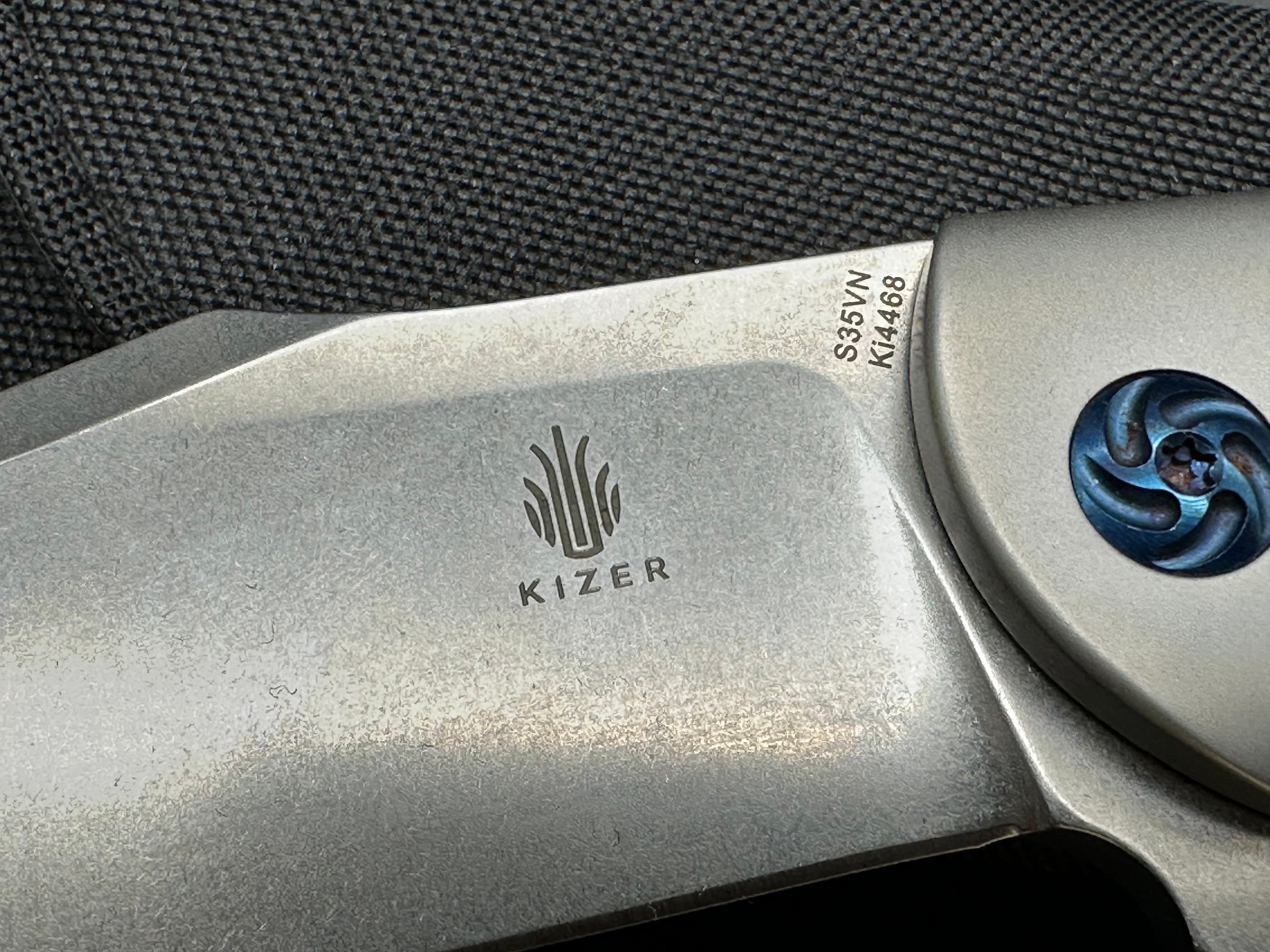 Kizer Intrepid Titanium Handle, Blue Anodized Hardware, CPM-S35VN (3.625” SW CP) Blade