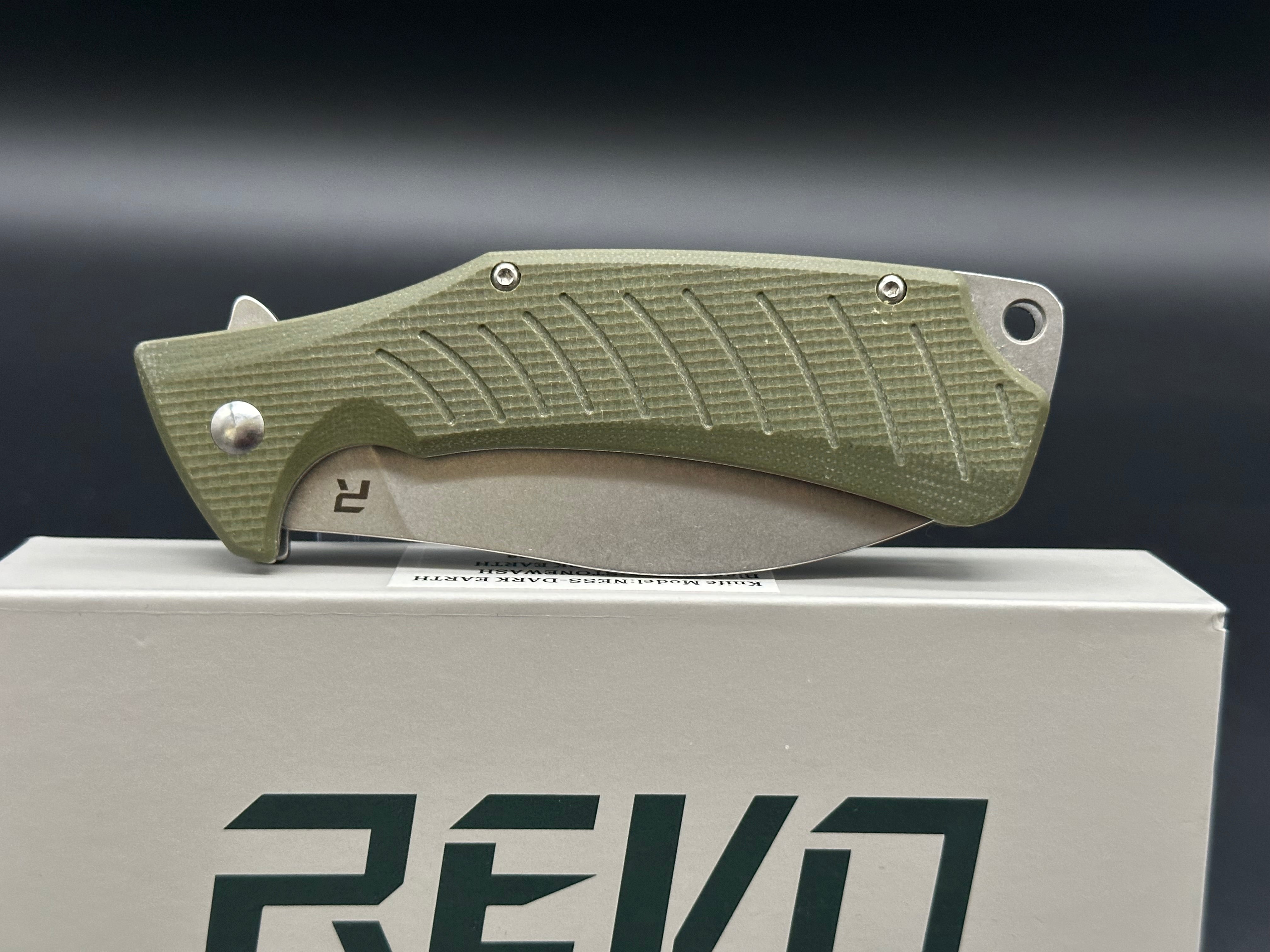 Revo Ness OD Green G10 scales w/D2 blade