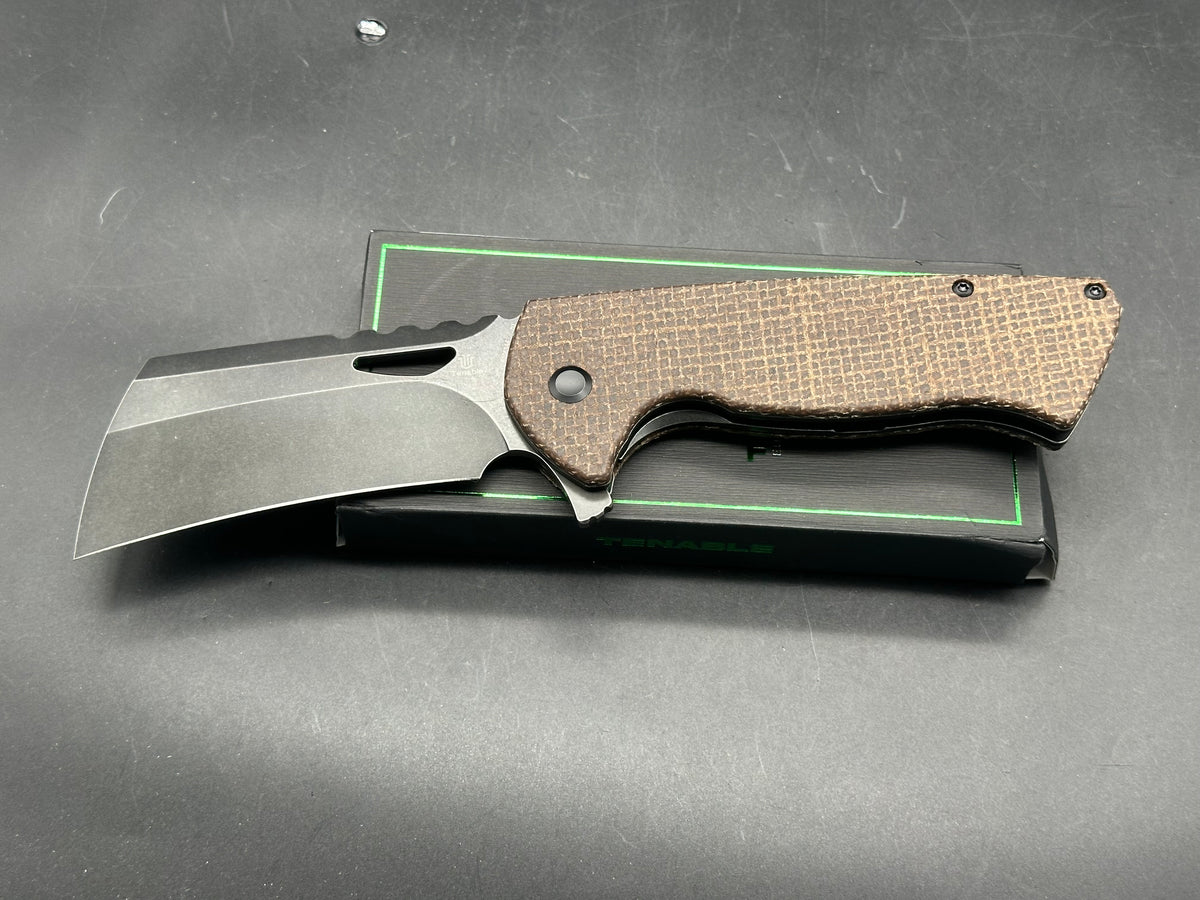 TENABLE LEVIATHAN BROWN MICARTA HANDLE D2 HAWKBILL CLEAVER BLACKWASH FINISH