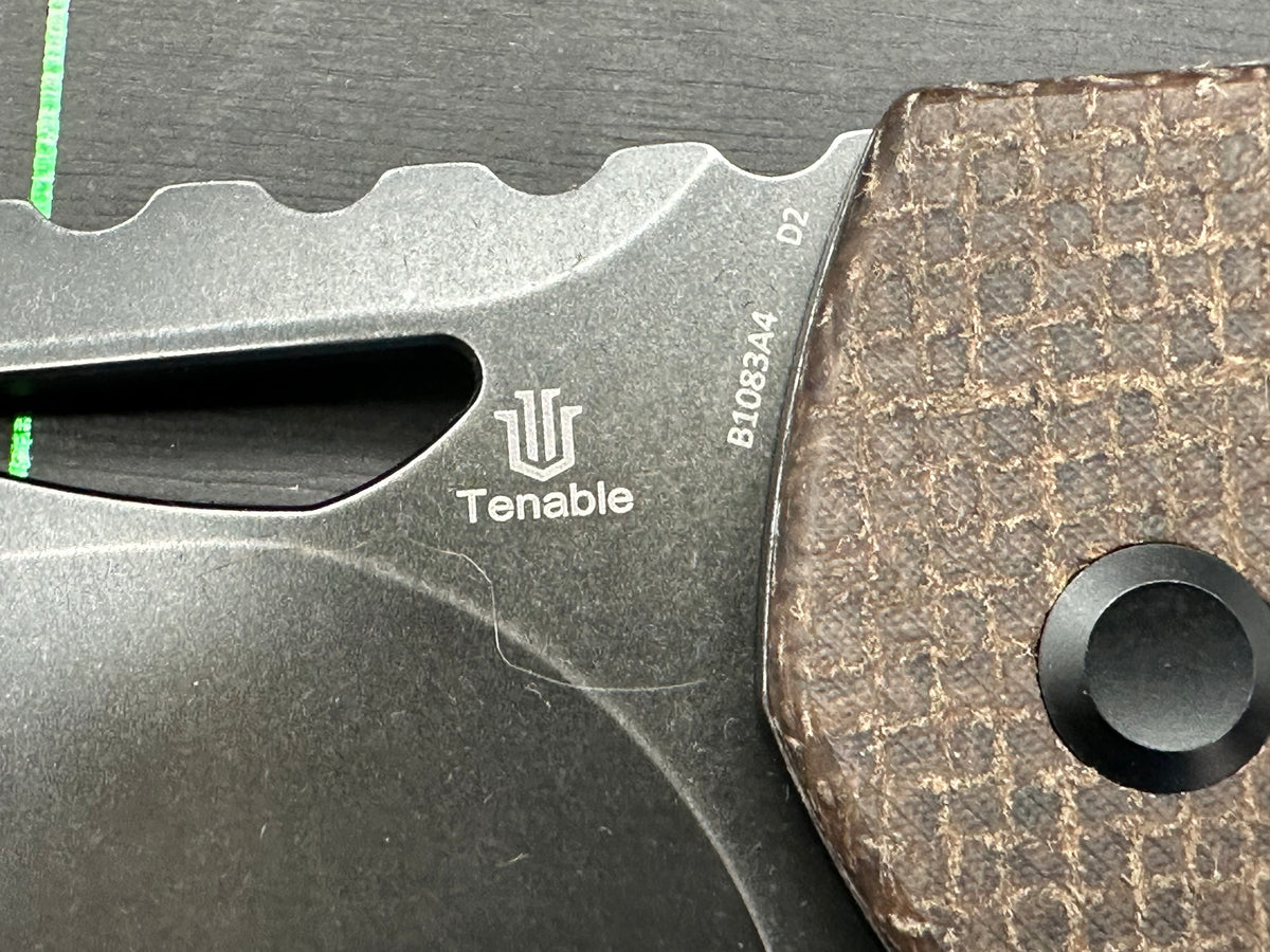 TENABLE LEVIATHAN BROWN MICARTA HANDLE D2 HAWKBILL CLEAVER BLACKWASH FINISH