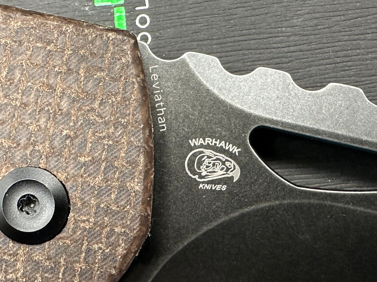 TENABLE LEVIATHAN BROWN MICARTA HANDLE D2 HAWKBILL CLEAVER BLACKWASH FINISH