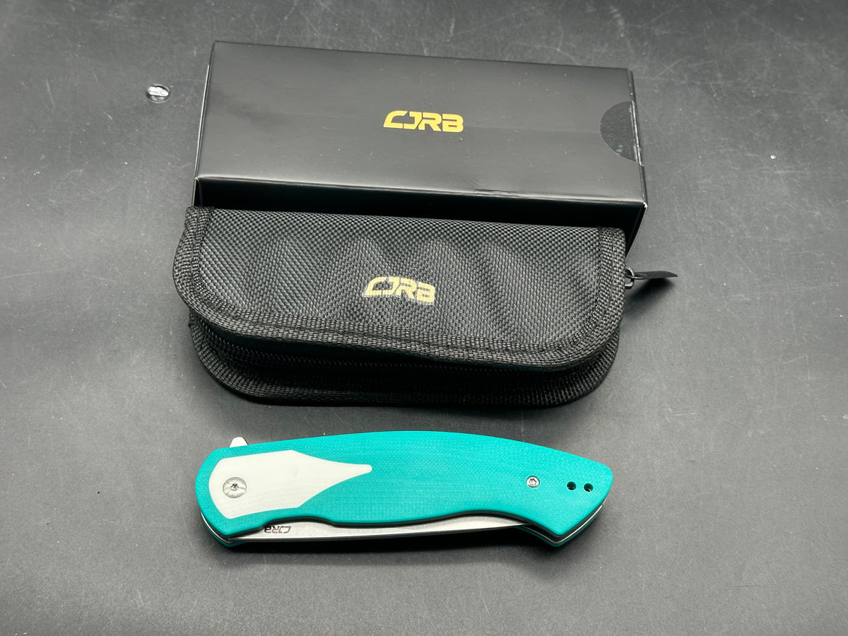 CJRB RODAYO FLIPPER & LINER LOCK GREEN G10 HANDLE STONEWASH AR-RPM9 BLADE