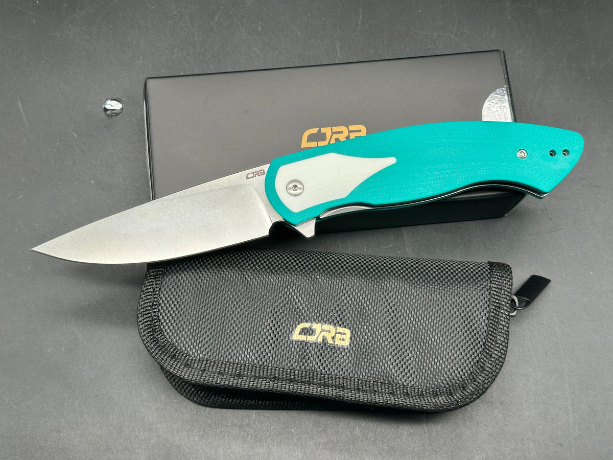 CJRB RODAYO FLIPPER & LINER LOCK GREEN G10 HANDLE STONEWASH AR-RPM9 BLADE
