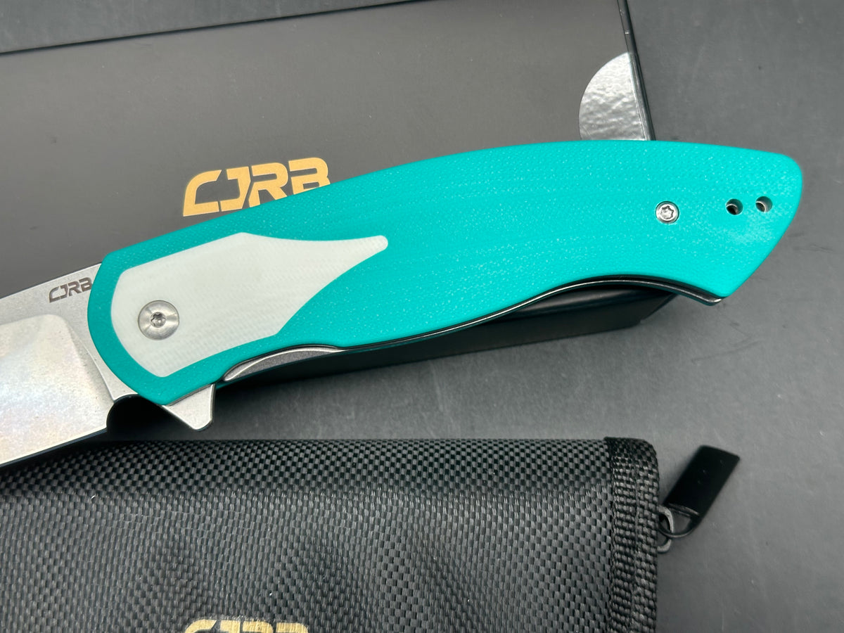 CJRB RODAYO FLIPPER & LINER LOCK GREEN G10 HANDLE STONEWASH AR-RPM9 BLADE
