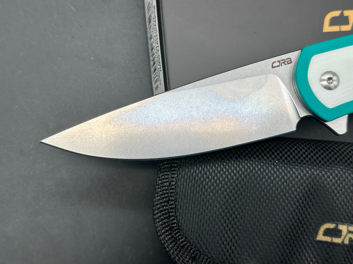 CJRB RODAYO FLIPPER & LINER LOCK GREEN G10 HANDLE STONEWASH AR-RPM9 BLADE