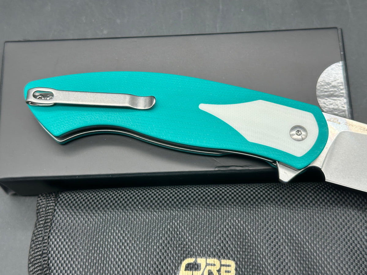CJRB RODAYO FLIPPER & LINER LOCK GREEN G10 HANDLE STONEWASH AR-RPM9 BLADE