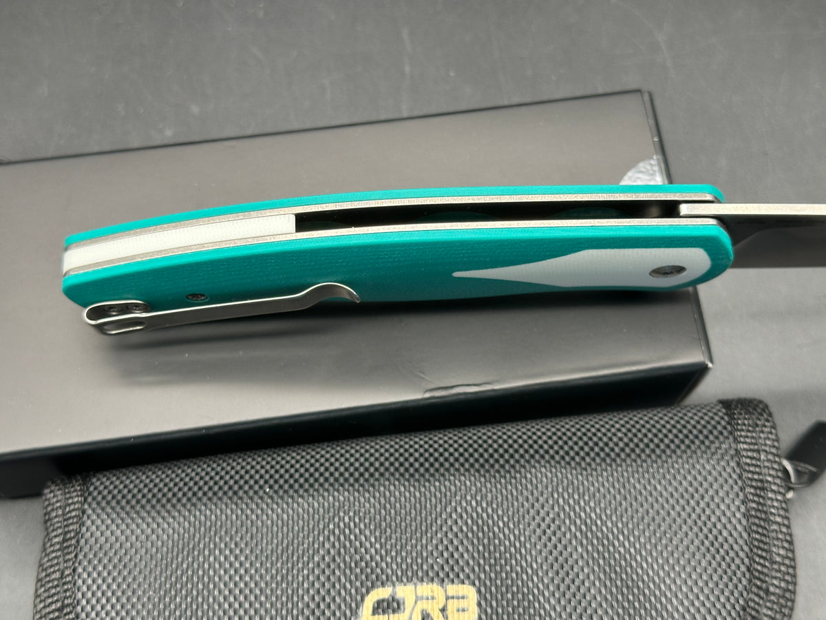 CJRB RODAYO FLIPPER & LINER LOCK GREEN G10 HANDLE STONEWASH AR-RPM9 BLADE