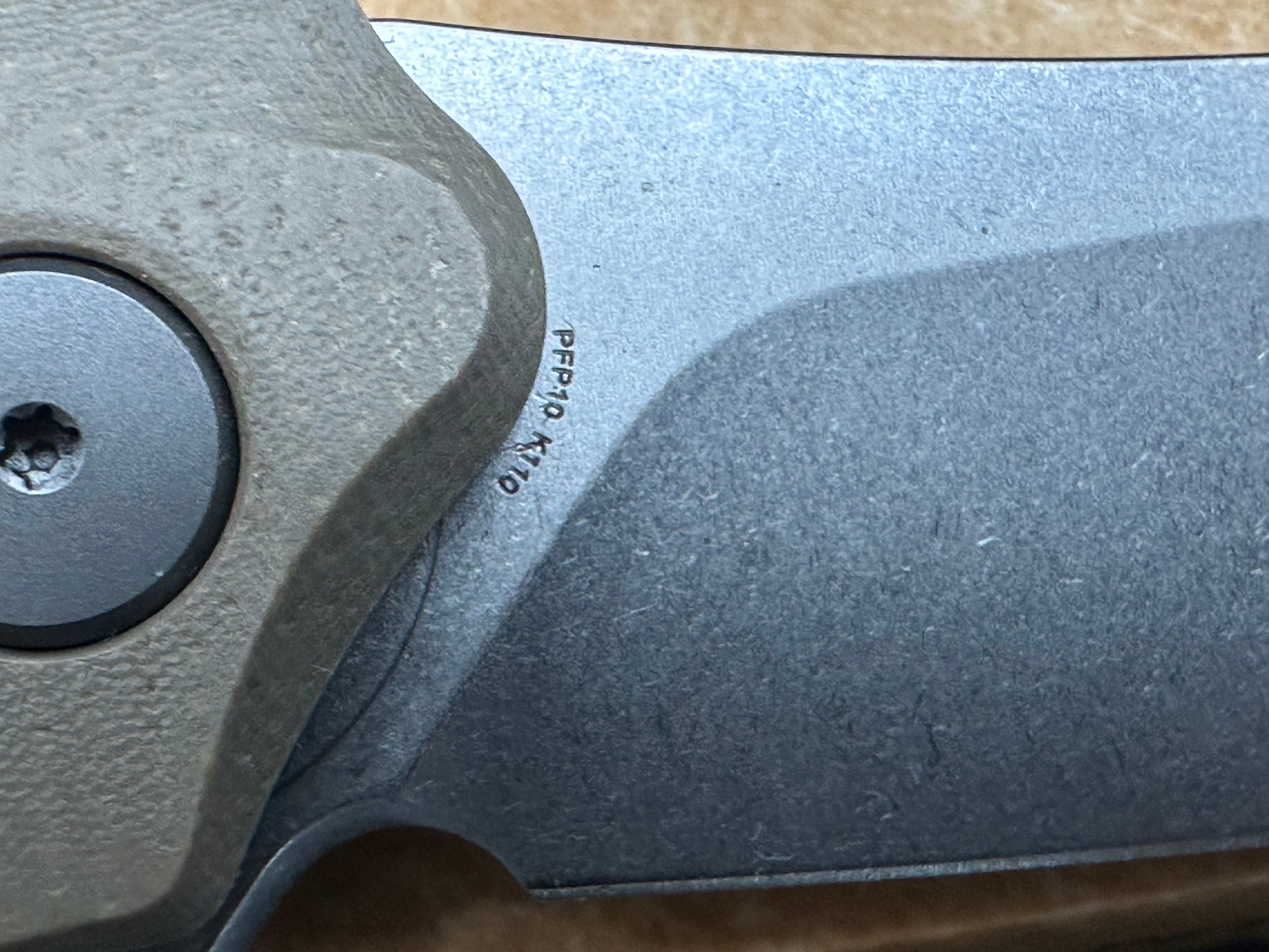 PETRIFIED FISH HAIRTAIL FOLDING KNIFE KHAKI MICARTA HANDLE K110