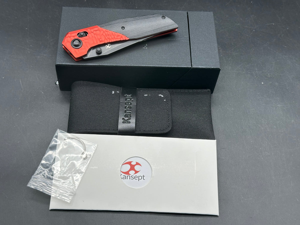 KANSEPT DEADITE RED ALUMINUM ROCK TEXTURE/BLACK MICARTA HANDLE 154CM BLACKWASH FINISH