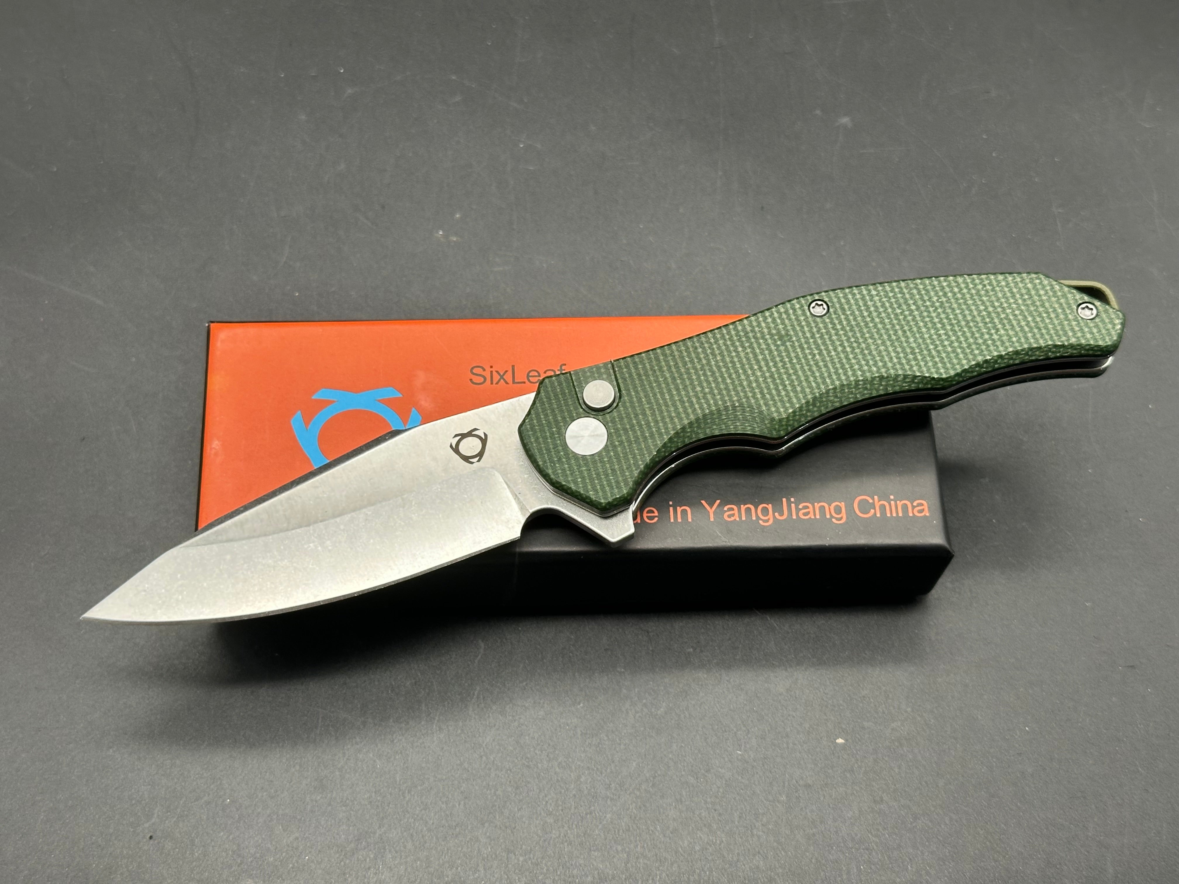SIXLEAF FOLDING KNIFE GREEN MICARTA HANDLE 8CR13MOV
