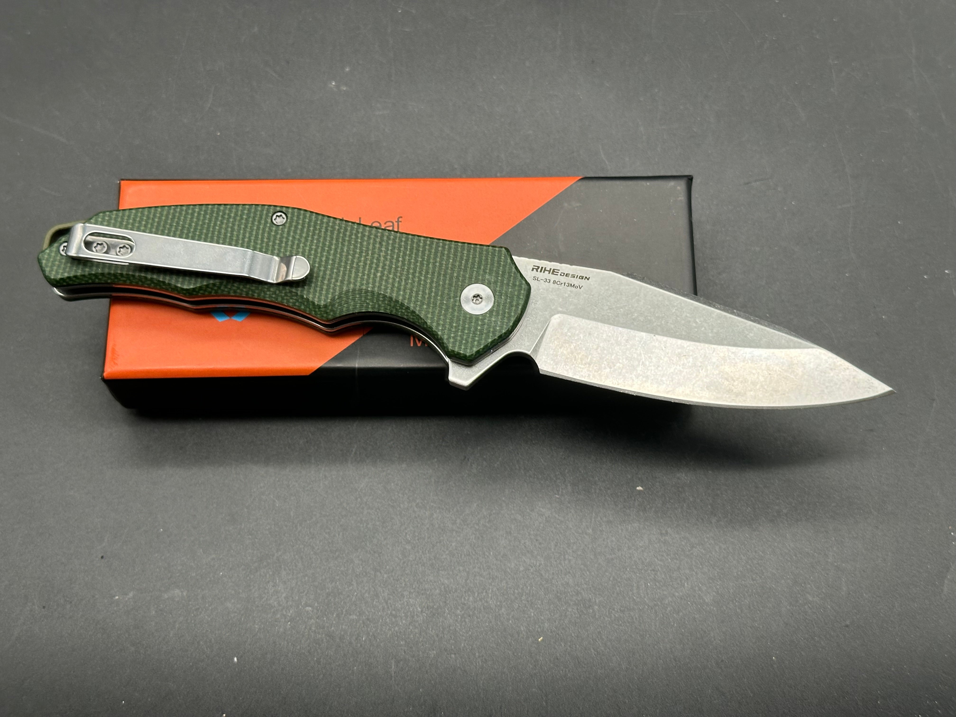SIXLEAF FOLDING KNIFE GREEN MICARTA HANDLE 8CR13MOV