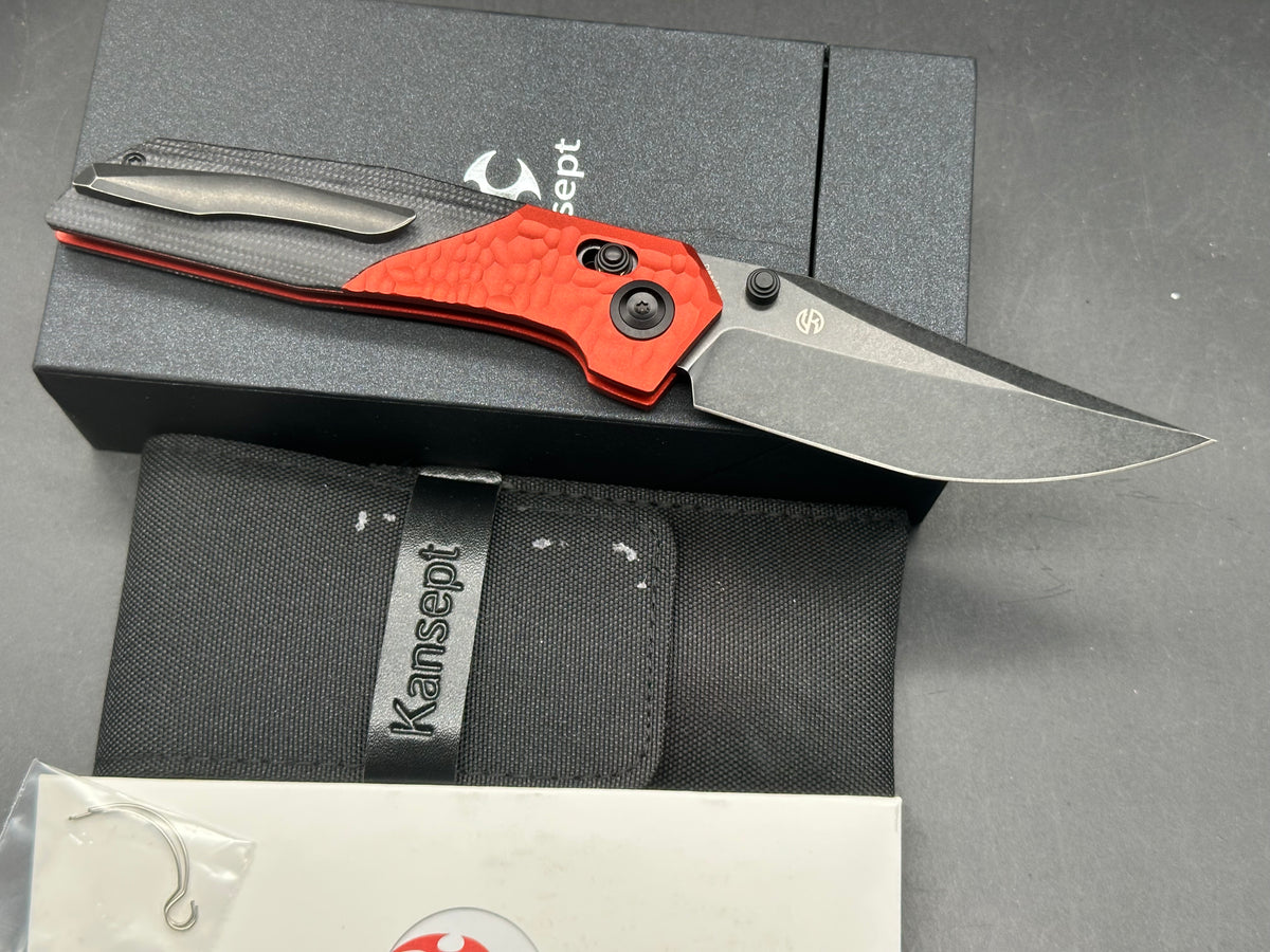 KANSEPT DEADITE RED ALUMINUM ROCK TEXTURE/BLACK MICARTA HANDLE 154CM BLACKWASH FINISH