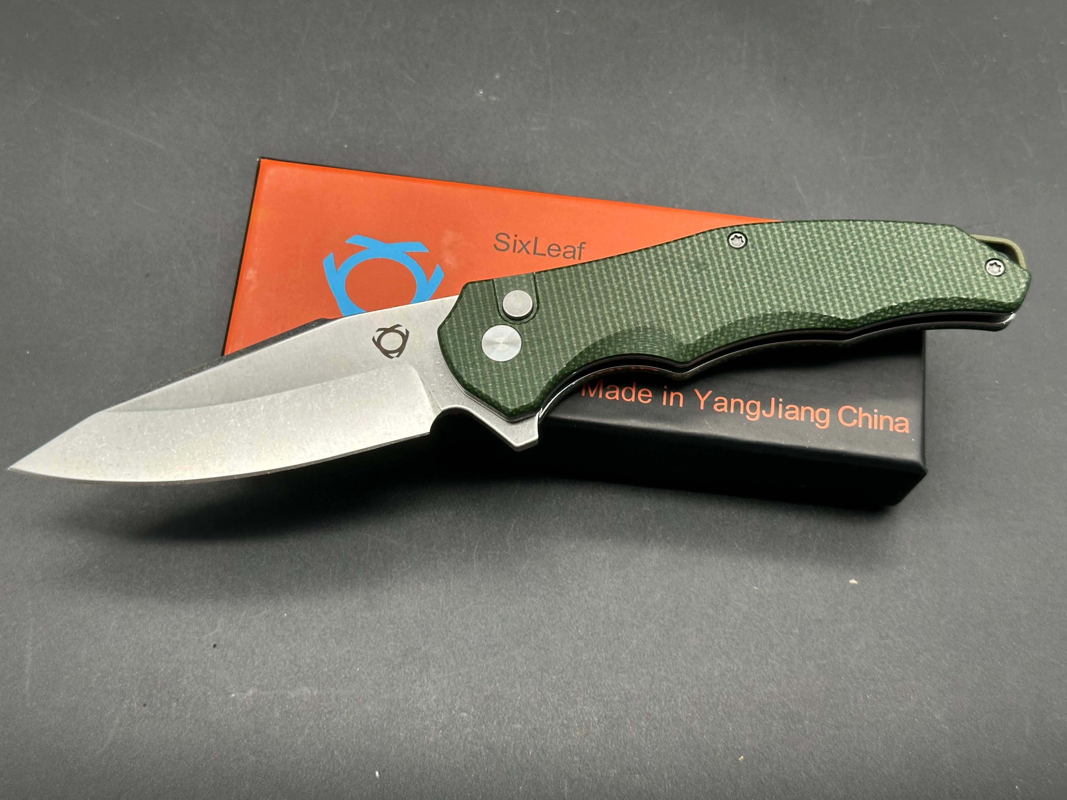 SIXLEAF FOLDING KNIFE GREEN MICARTA HANDLE 8CR13MOV