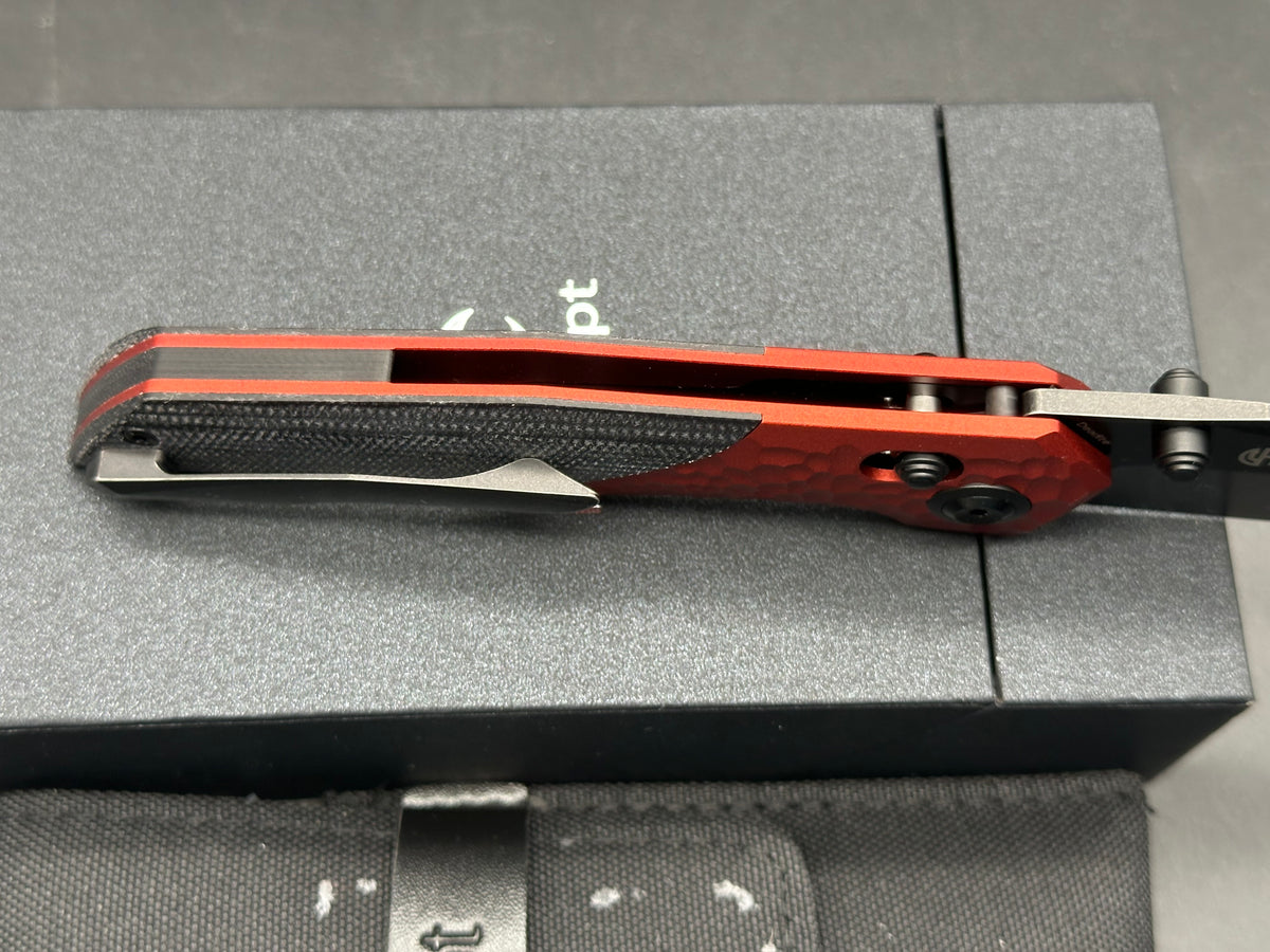 KANSEPT DEADITE RED ALUMINUM ROCK TEXTURE/BLACK MICARTA HANDLE 154CM BLACKWASH FINISH