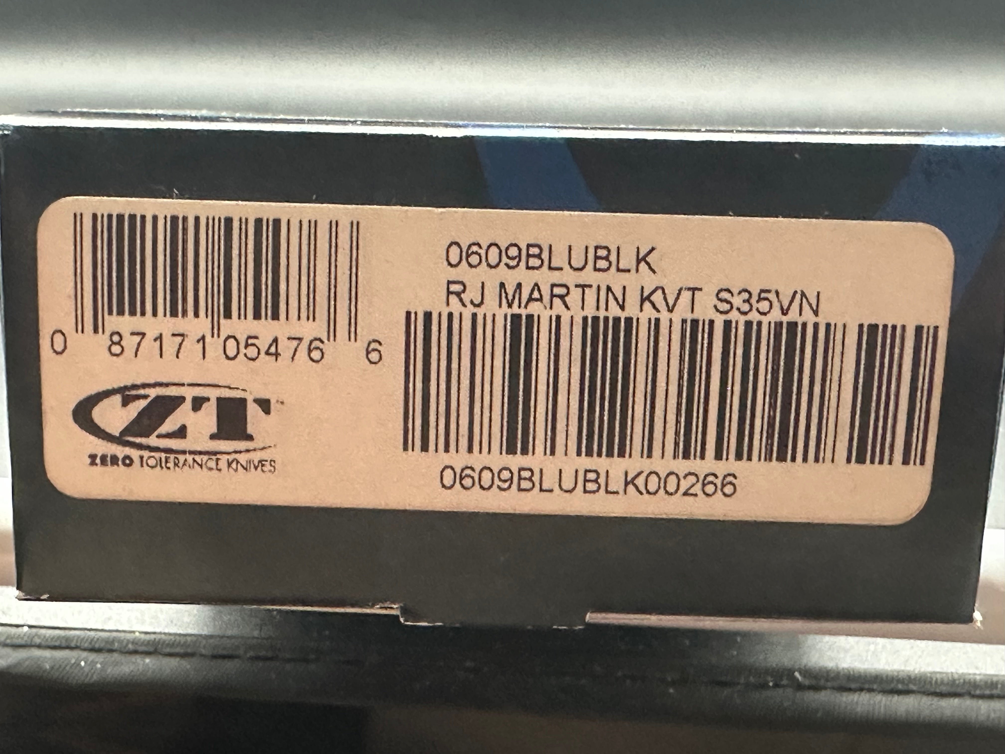 Zero Tolerance RJ Martin 0609BLUBLK Flipper Knife Blue Ti (3.4" Black DLC)