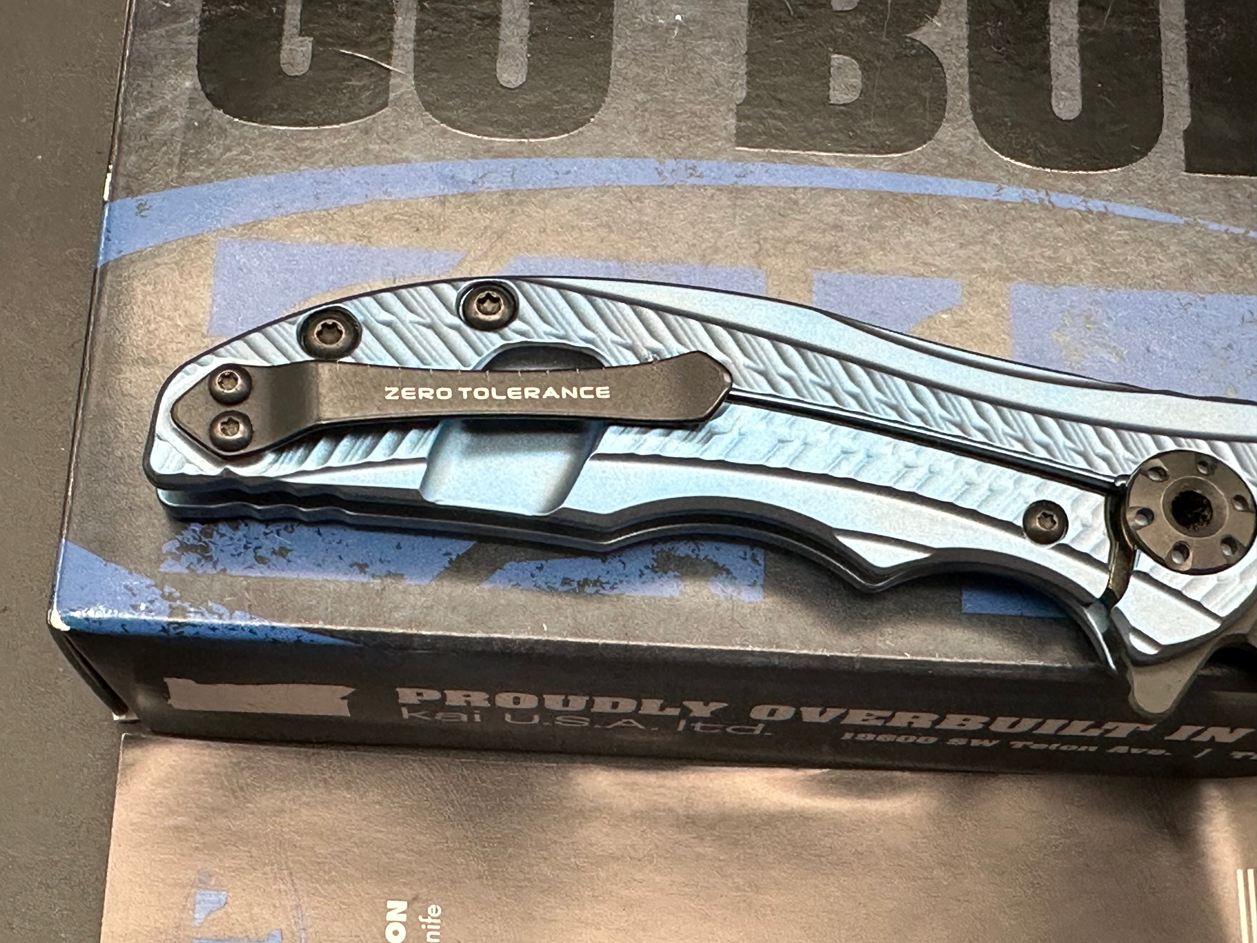 Zero Tolerance RJ Martin 0609BLUBLK Flipper Knife Blue Ti (3.4" Black DLC)