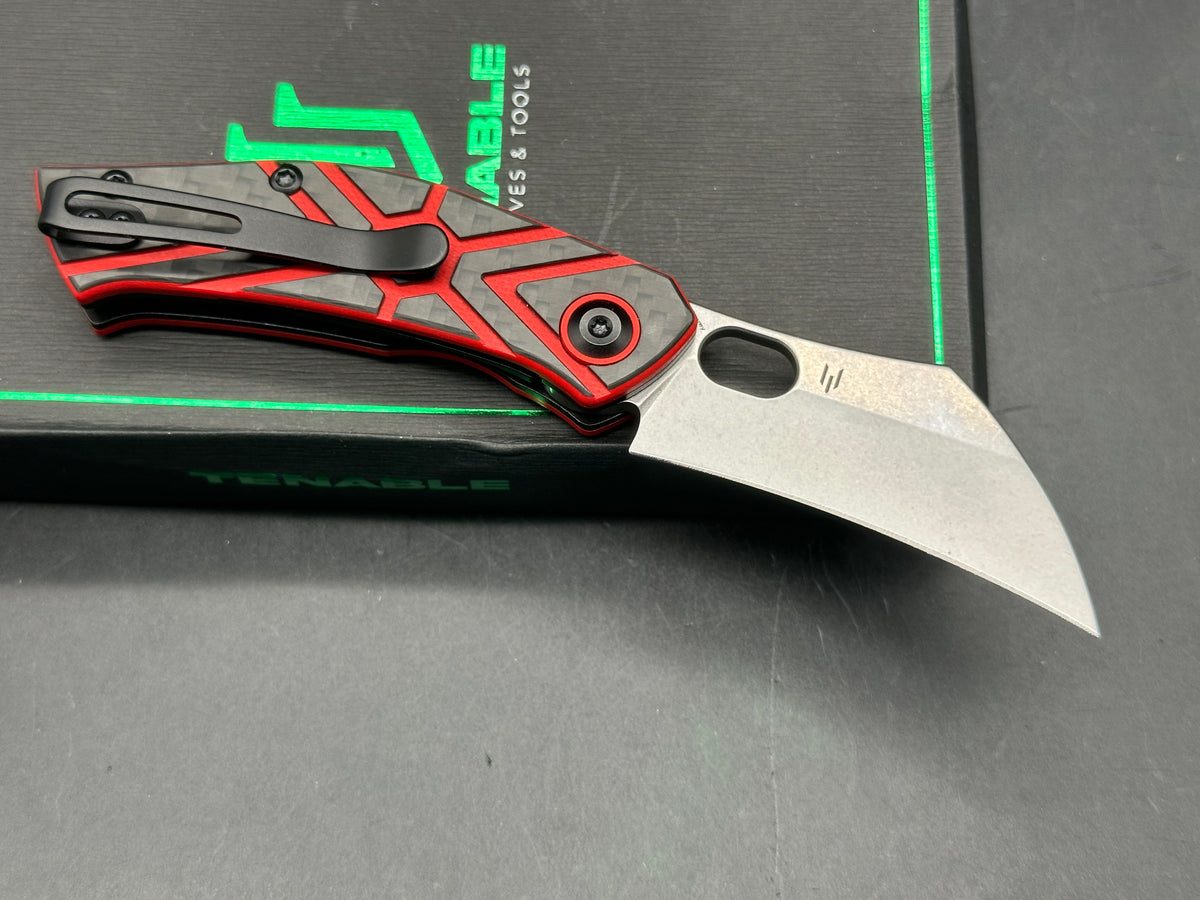 TENABLE OSPREY TWILL CARBON FIBER/RED G10 HANDLE NITRO-V RECURVED HAWKBILL PLAIN EDGE