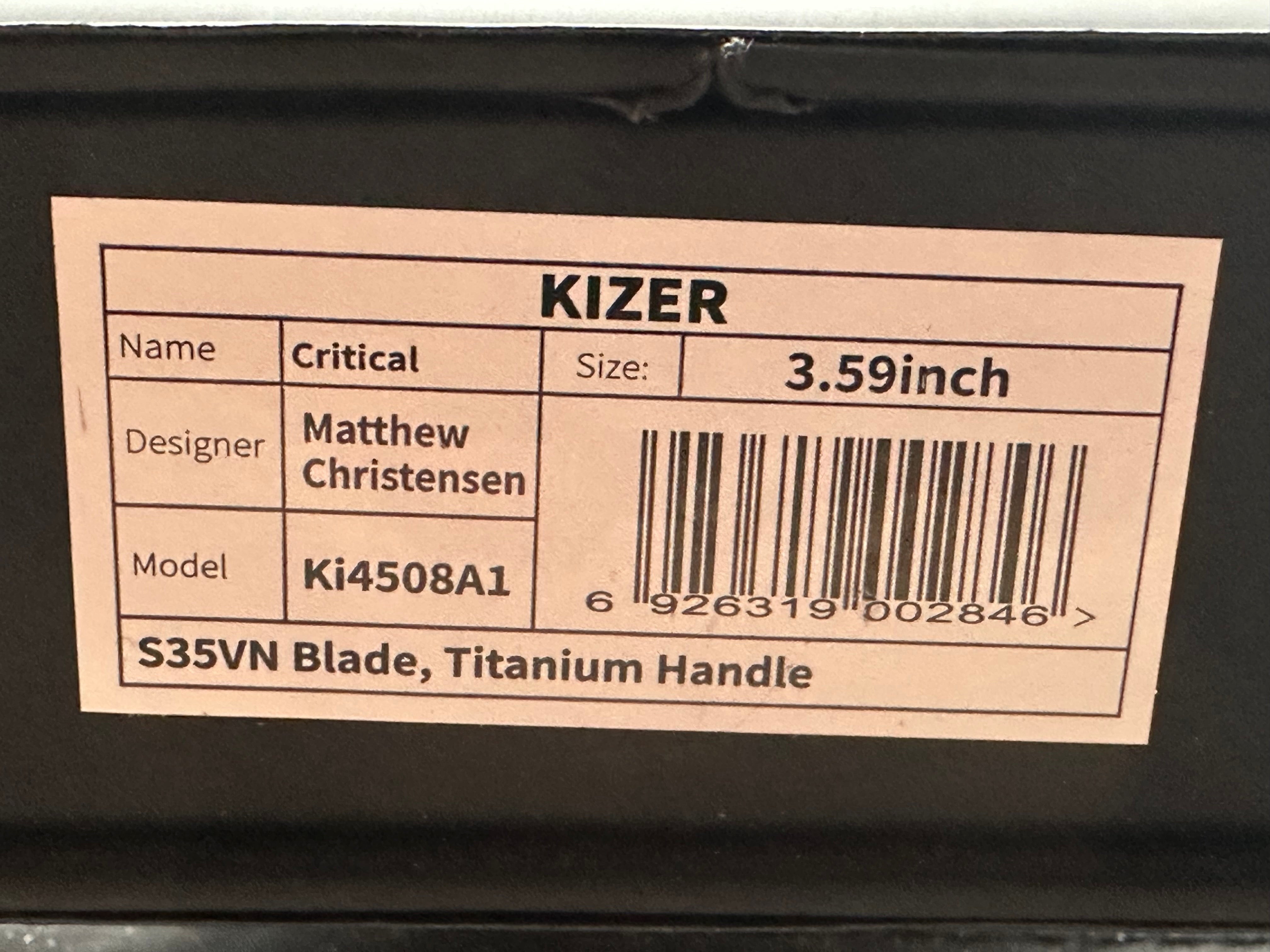 Kizer CK Critical Flipper Frame Lock Knife (3.6" Stonewash)